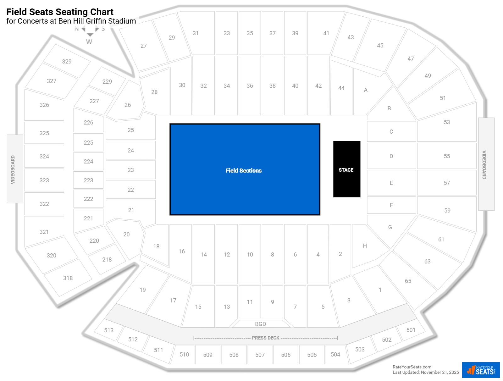 click to enlarge Concert Field Seats Seating Chart at Ben Hill Griffin Stadium