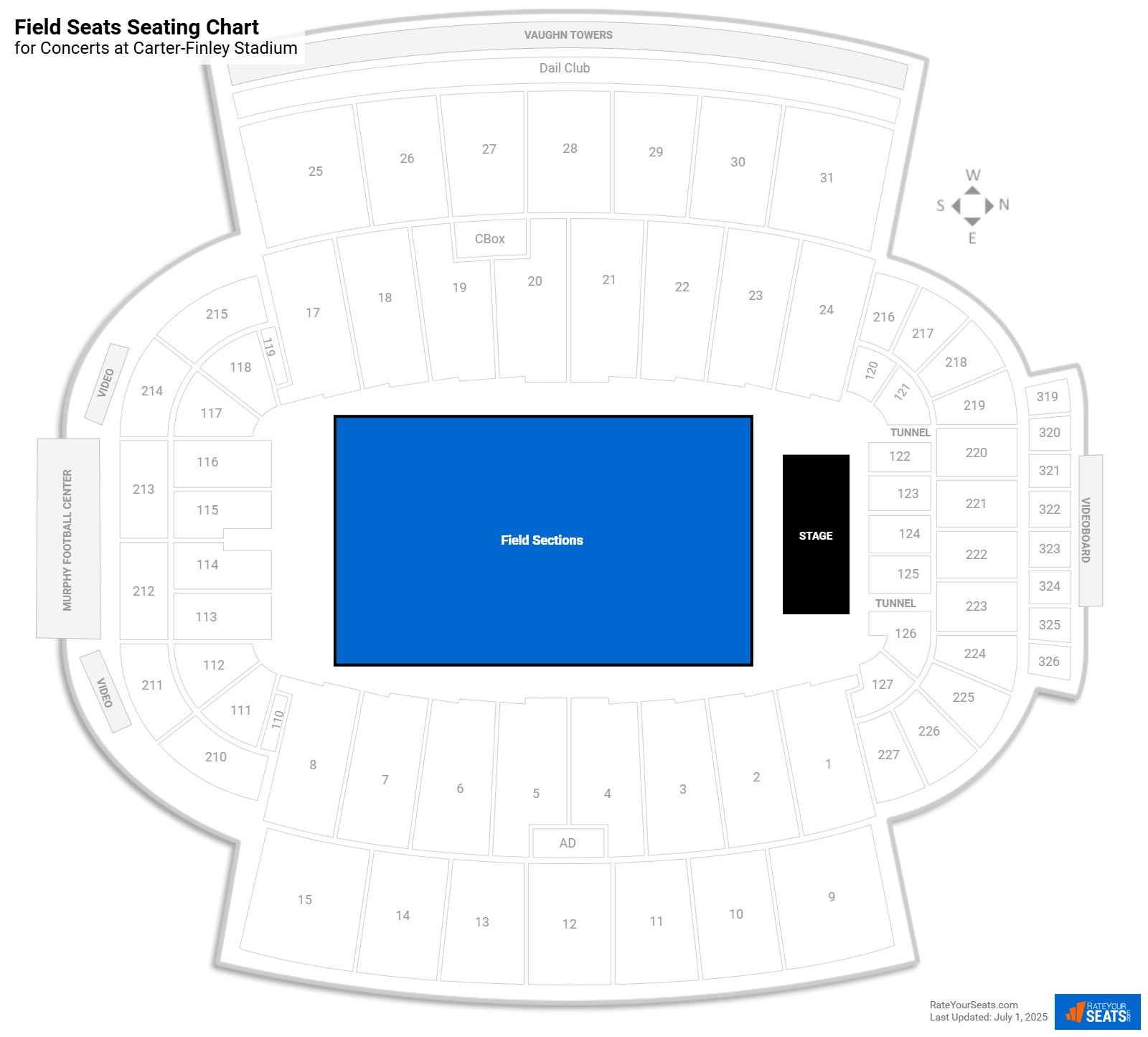 click to enlarge Concert Field Seats Seating Chart at Carter-Finley Stadium