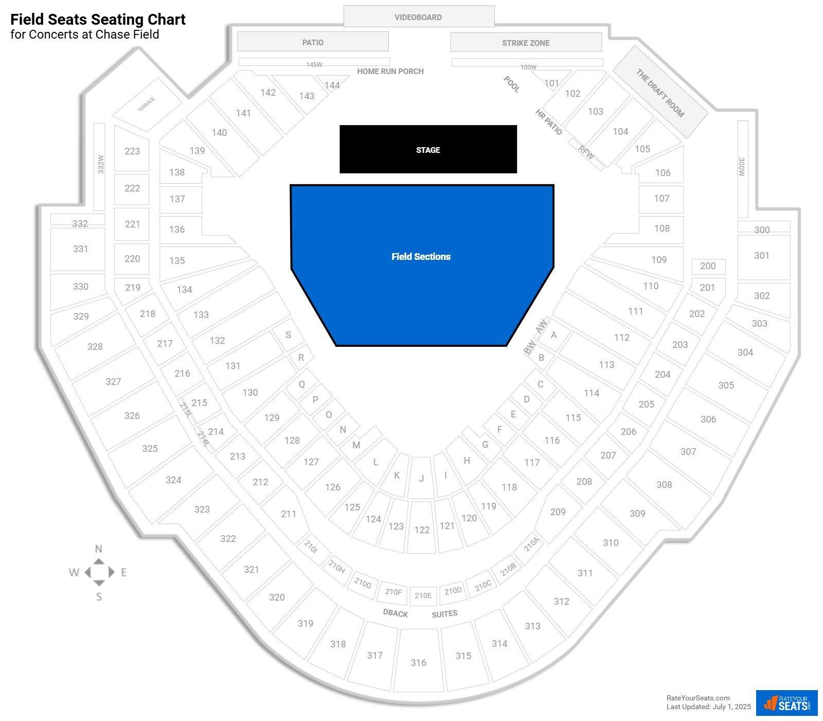 click to enlarge Concert Field Seats Seating Chart at Chase Field