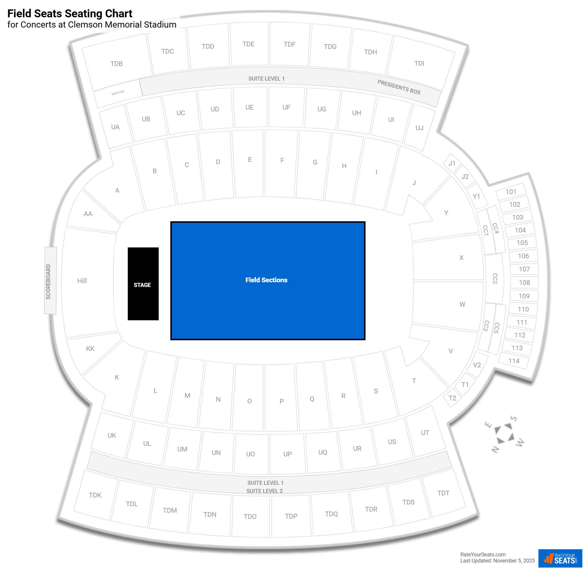 click to enlarge Concert Field Seats Seating Chart at Clemson Memorial Stadium