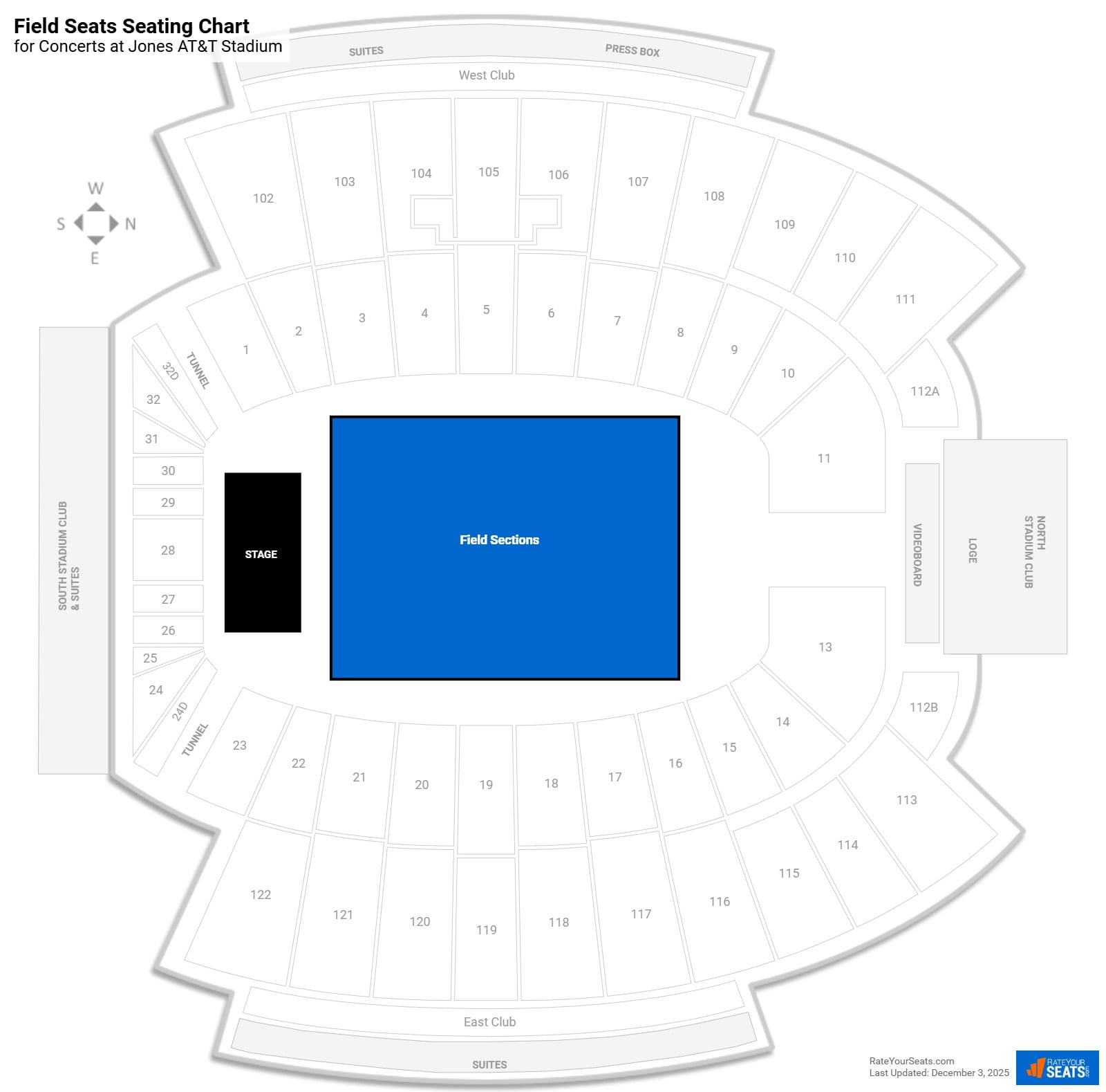 click to enlarge Concert Field Seats Seating Chart at Jones AT&T Stadium