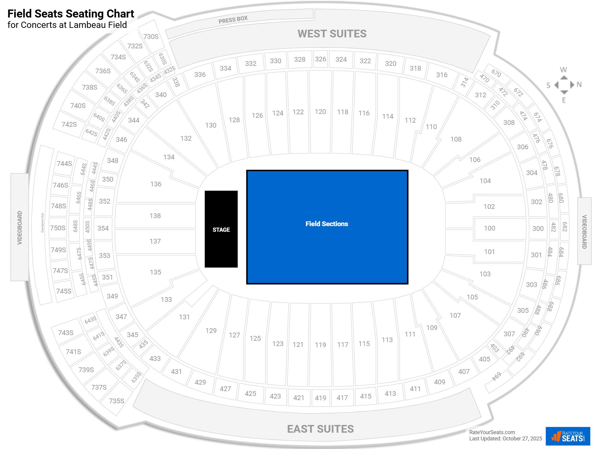 click to enlarge Concert Field Seats Seating Chart at Lambeau Field