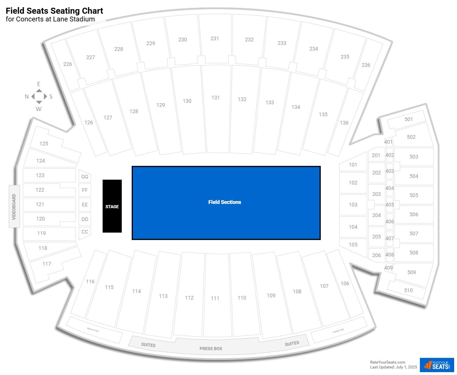 click to enlarge Concert Field Seats Seating Chart at Lane Stadium