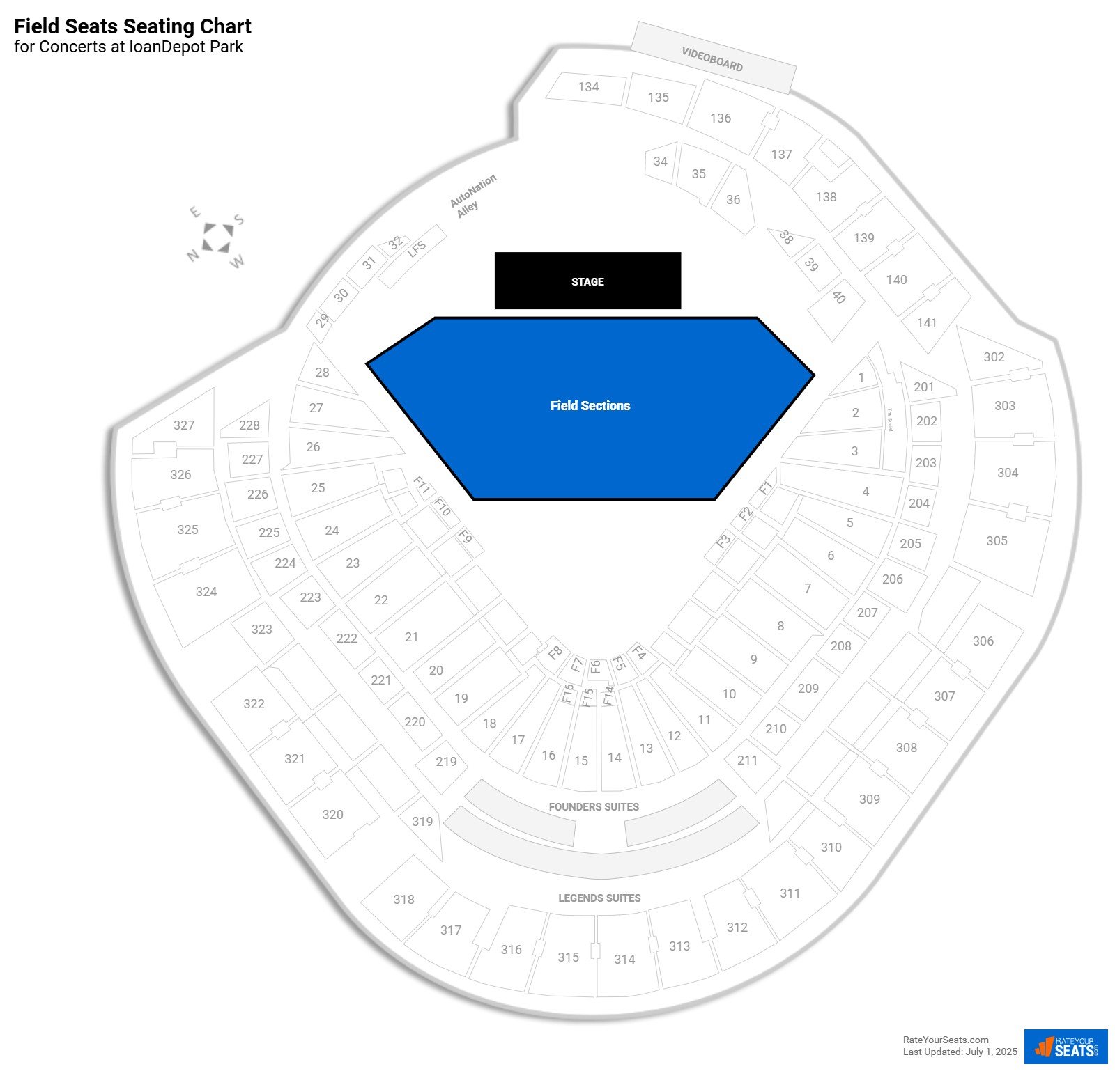 click to enlarge Concert Field Seats Seating Chart at loanDepot Park