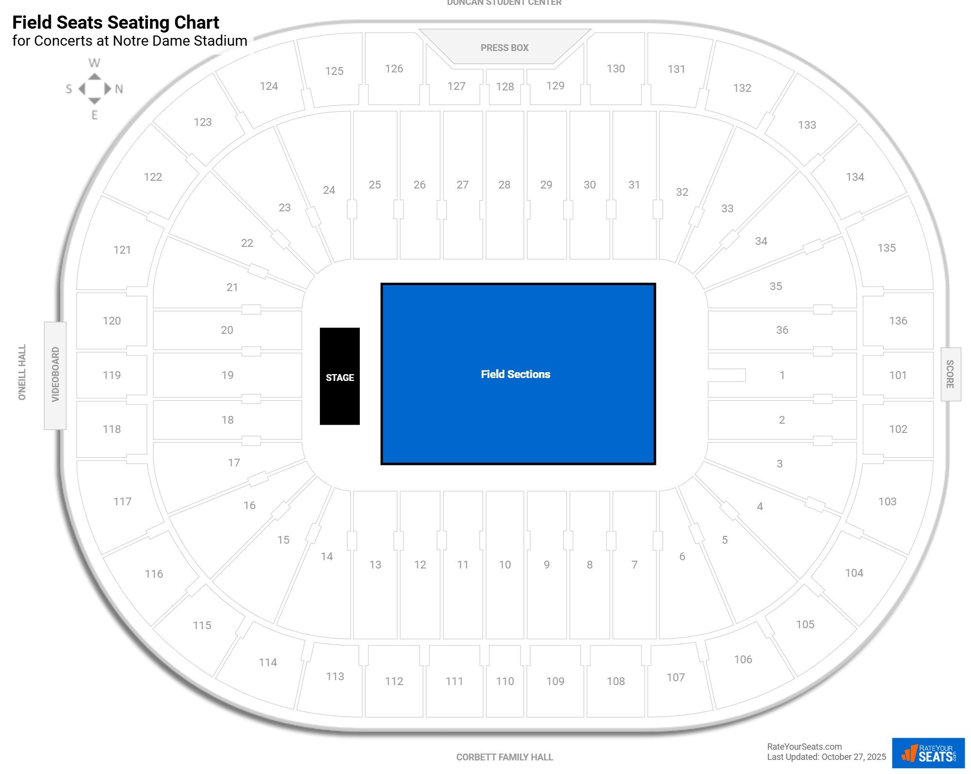 click to enlarge Concert Field Seats Seating Chart at Notre Dame Stadium