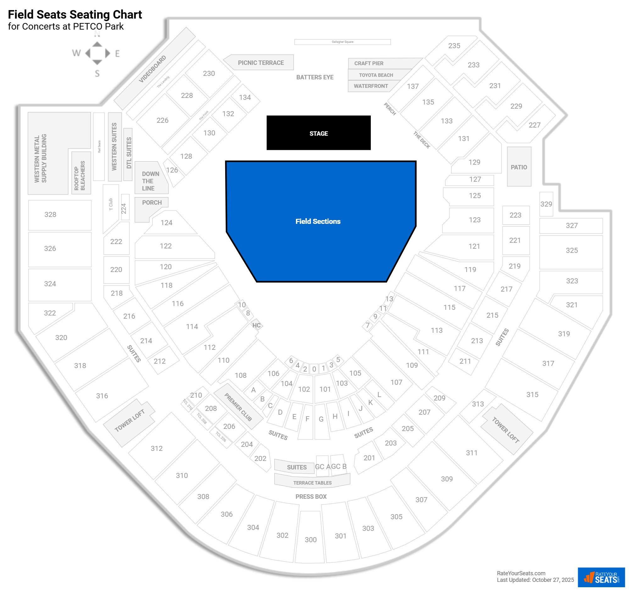 click to enlarge Concert Field Seats Seating Chart at PETCO Park
