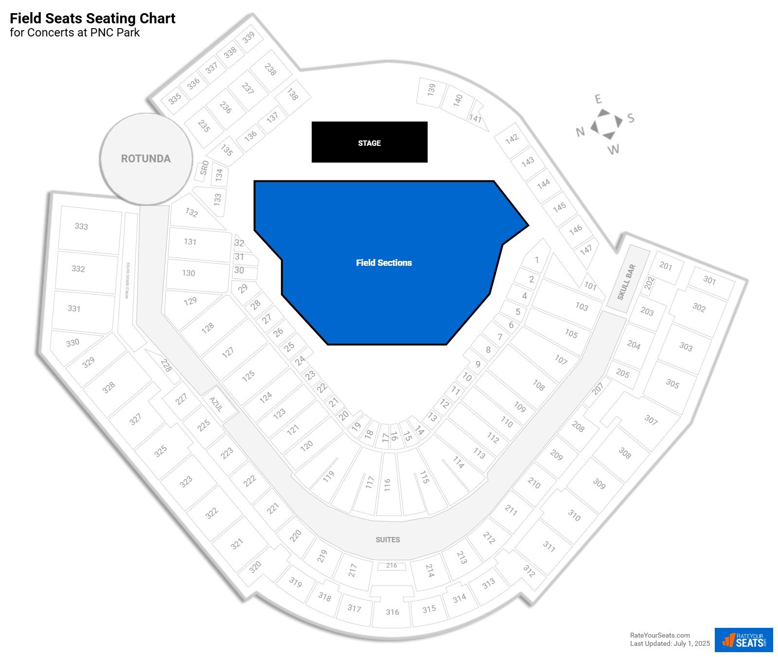 click to enlarge Concert Field Seats Seating Chart at PNC Park