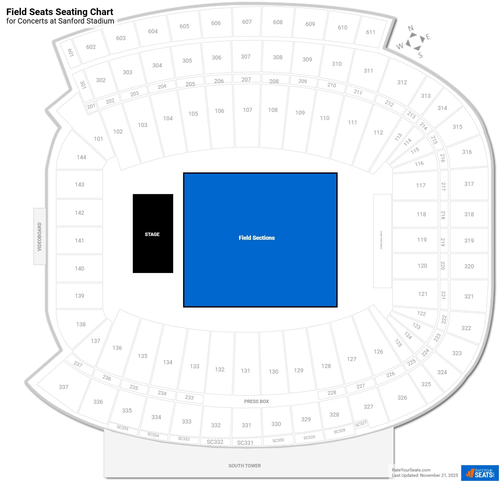click to enlarge Concert Field Seats Seating Chart at Sanford Stadium