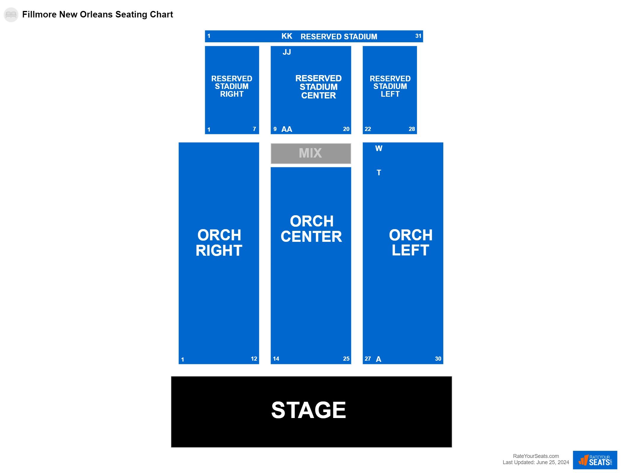 Comedy seating chart at Fillmore New Orleans