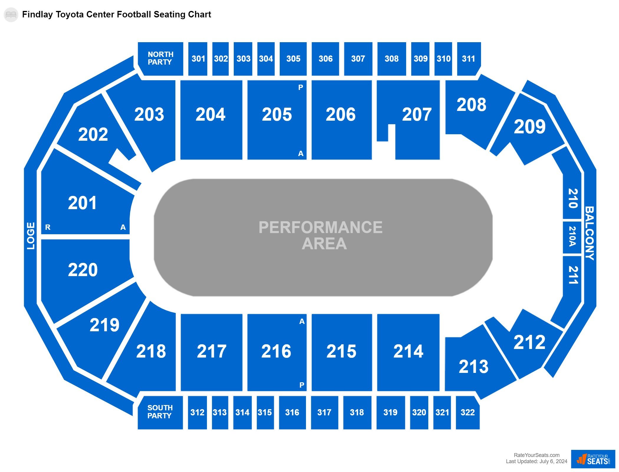 Football seating chart at Findlay Toyota Center