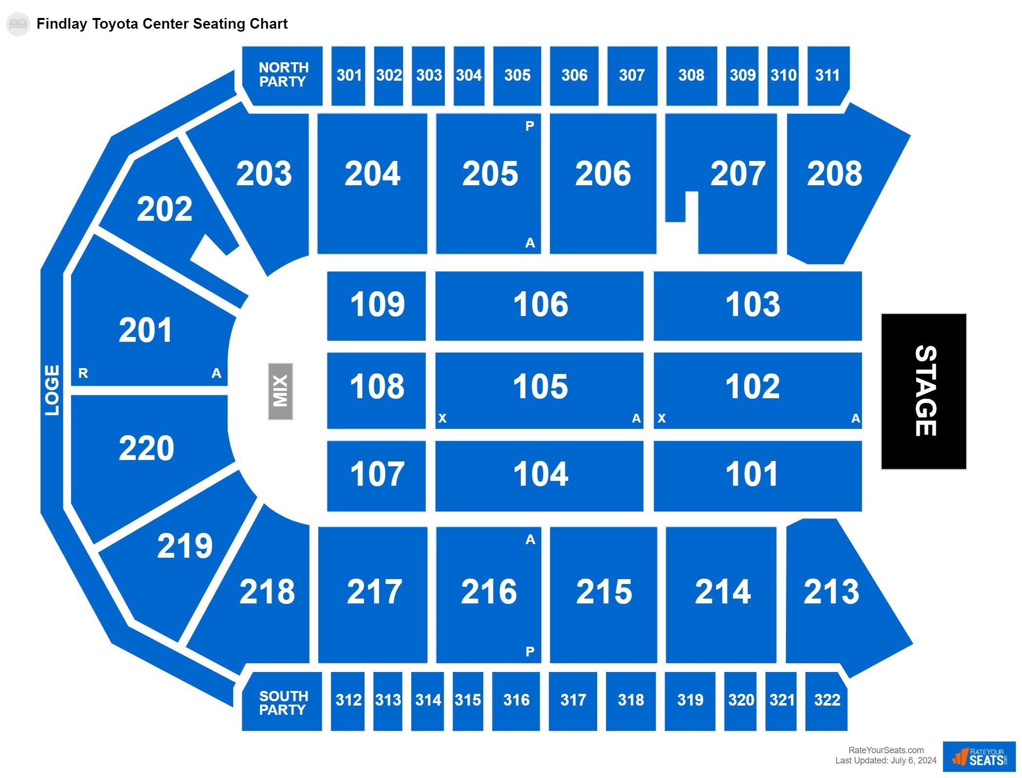 Comedy seating chart at Findlay Toyota Center