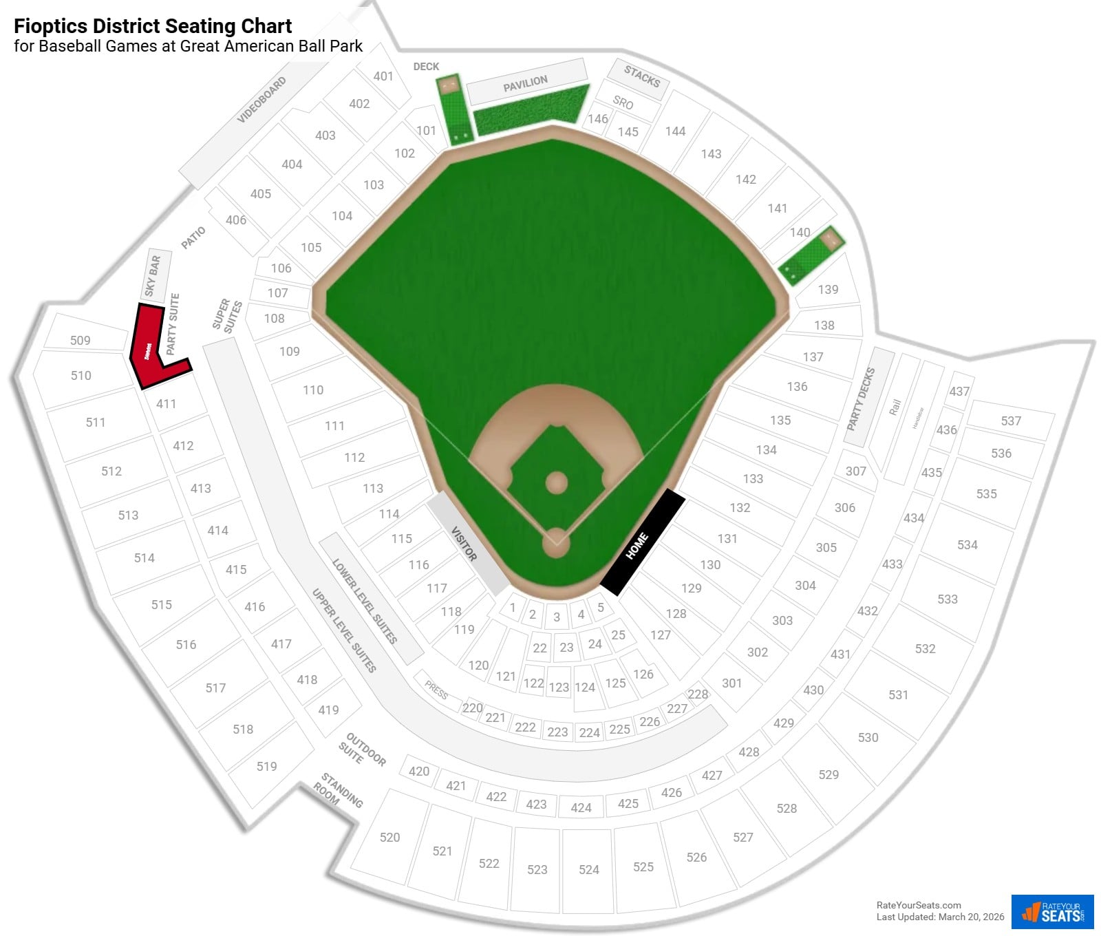 click to enlarge Baseball Fioptics District Seating Chart at Great American Ball Park
