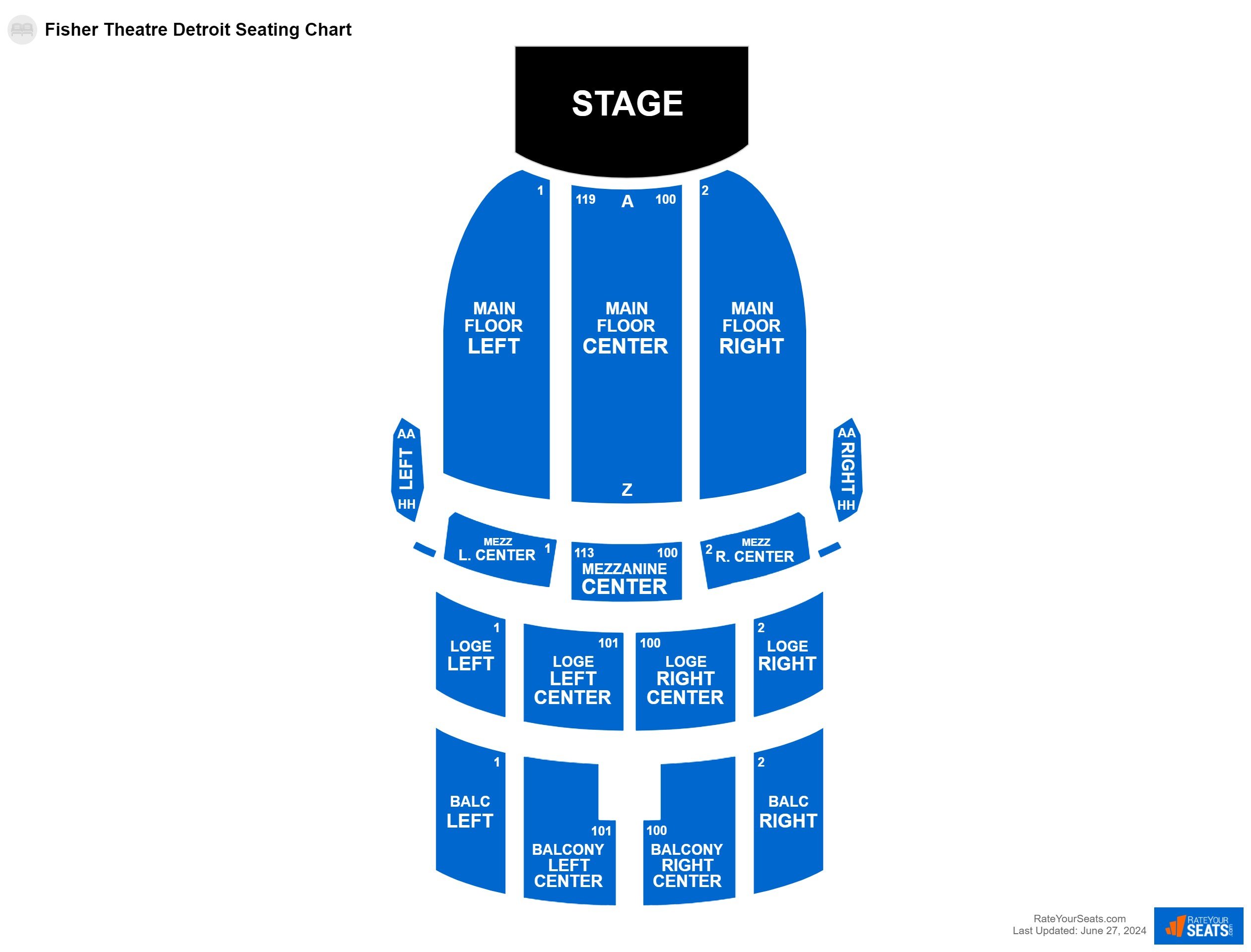 Comedy seating chart at Fisher Theatre Detroit