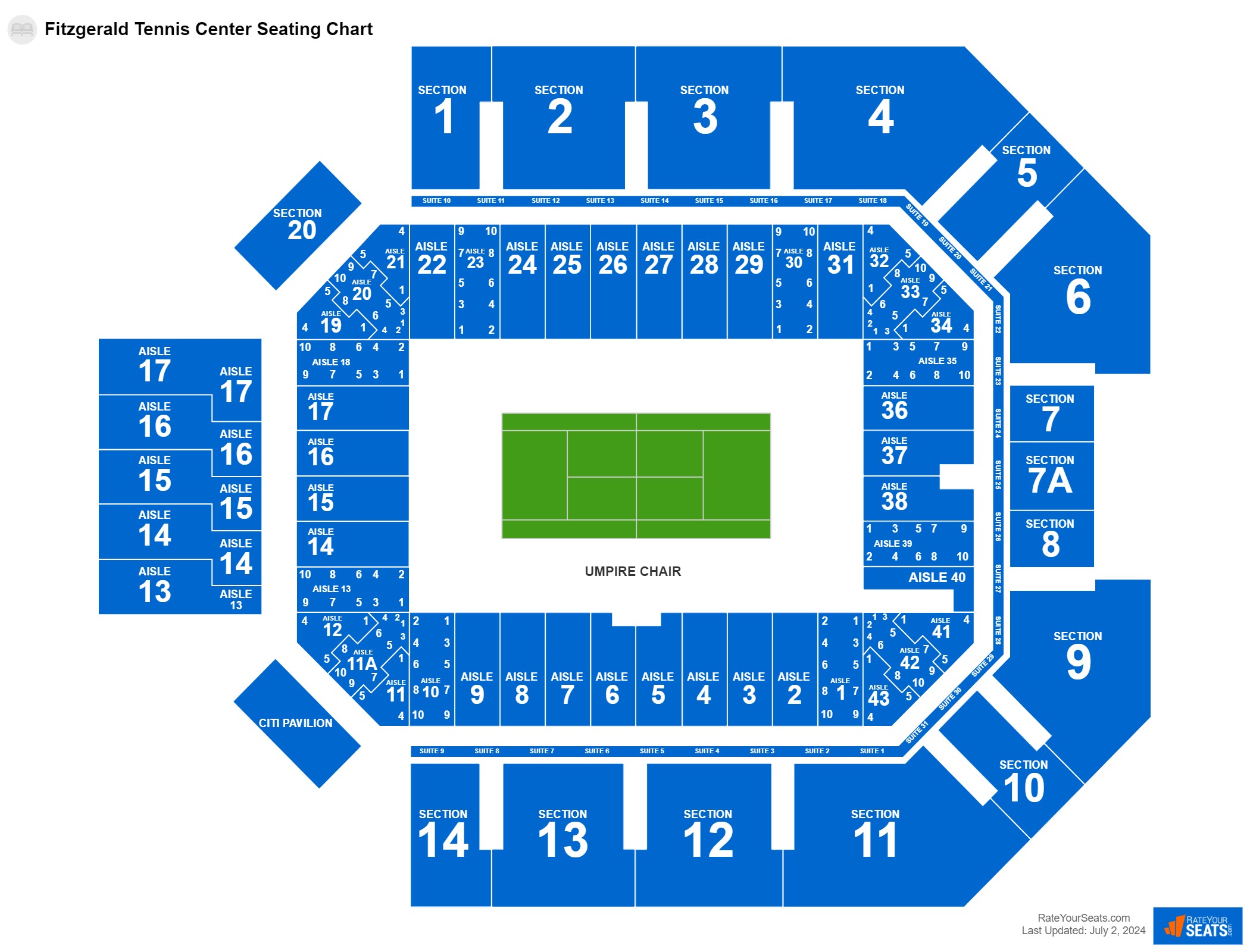 Tennis seating chart at Fitzgerald Tennis Center