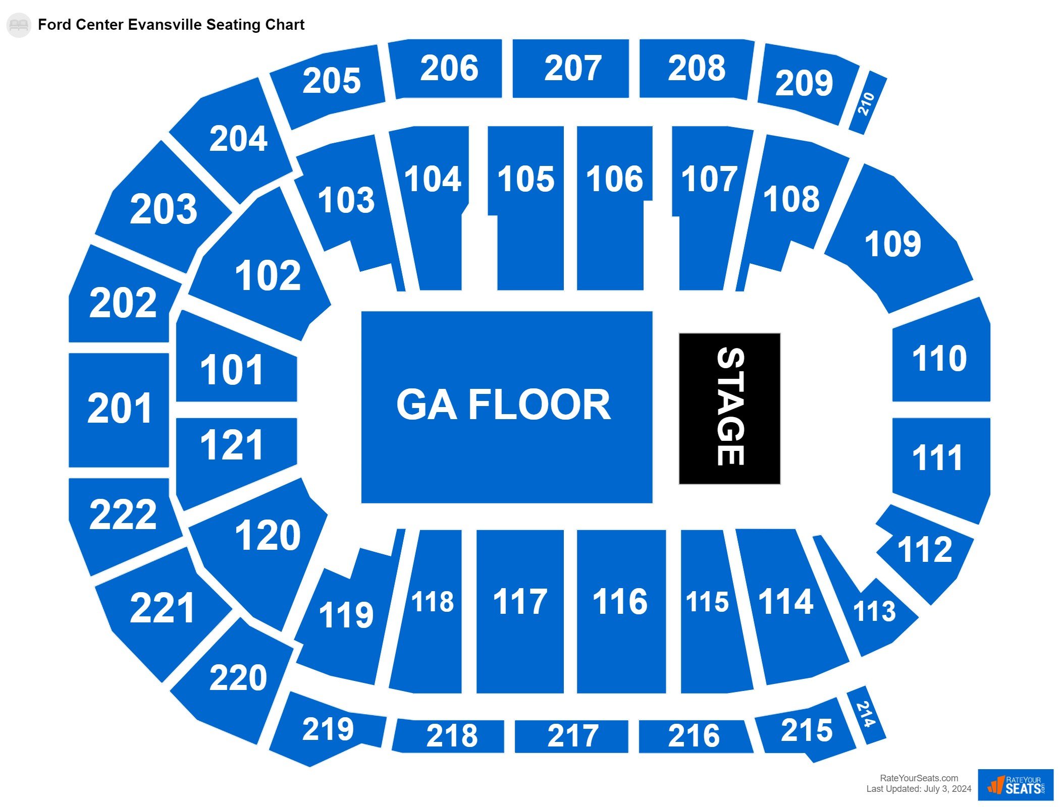 Concert seating chart at Ford Center Evansville