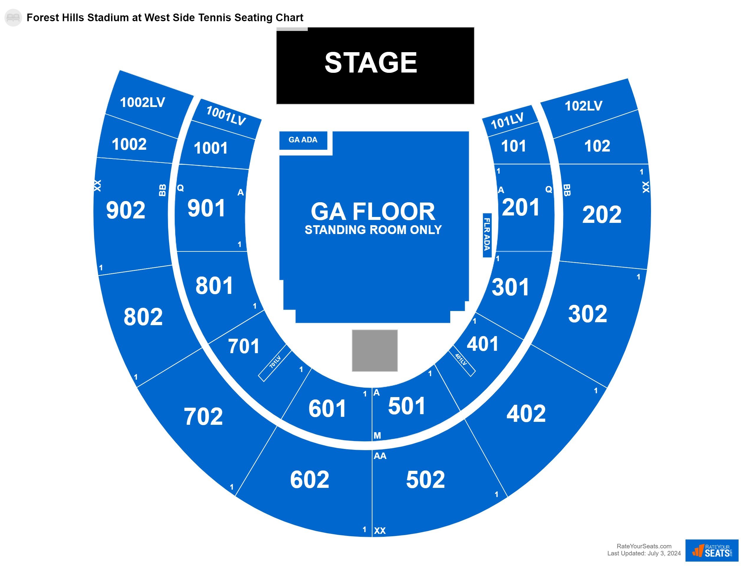 Concert seating chart at Forest Hills Stadium at West Side Tennis Club