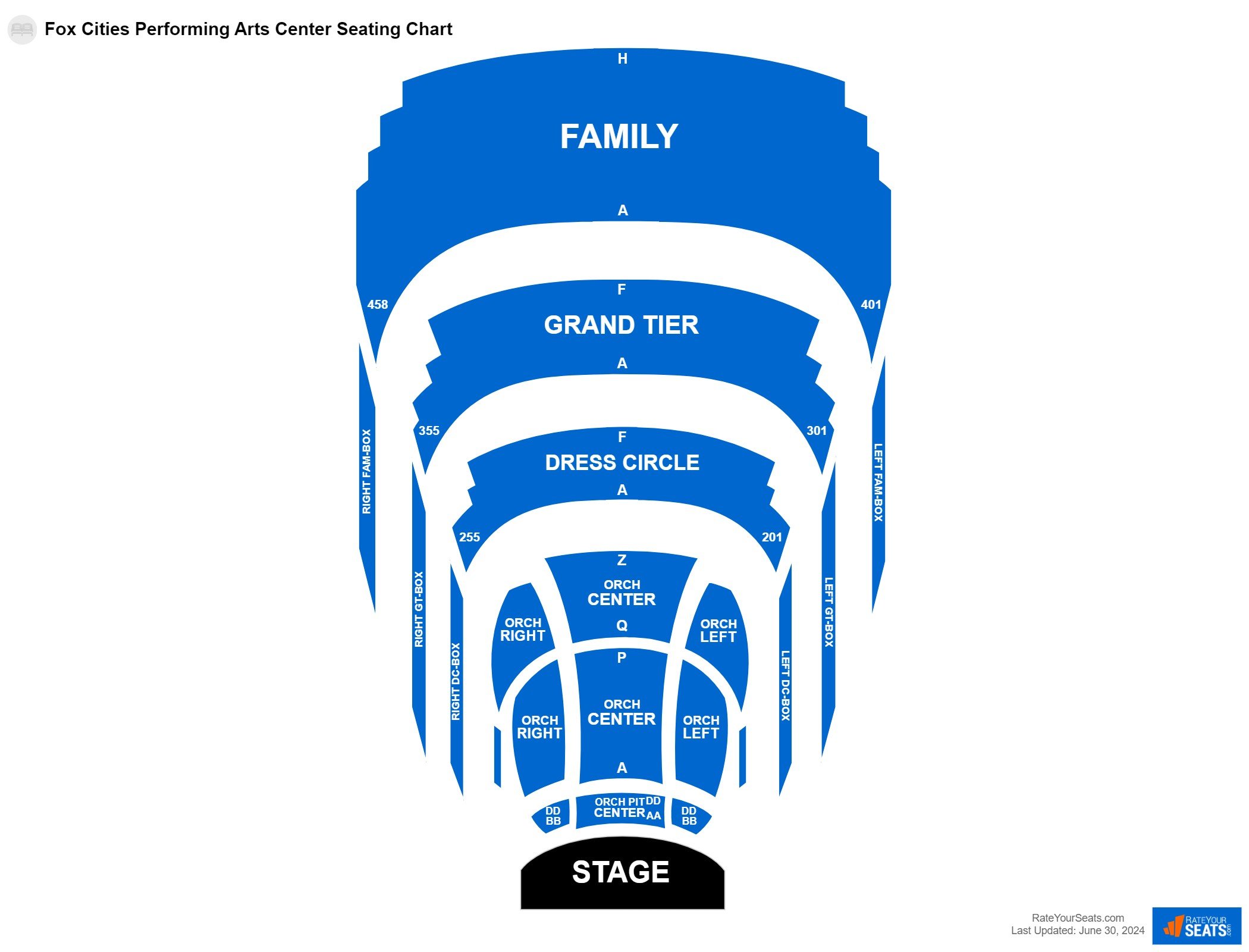 Comedy seating chart at Fox Cities Performing Arts Center