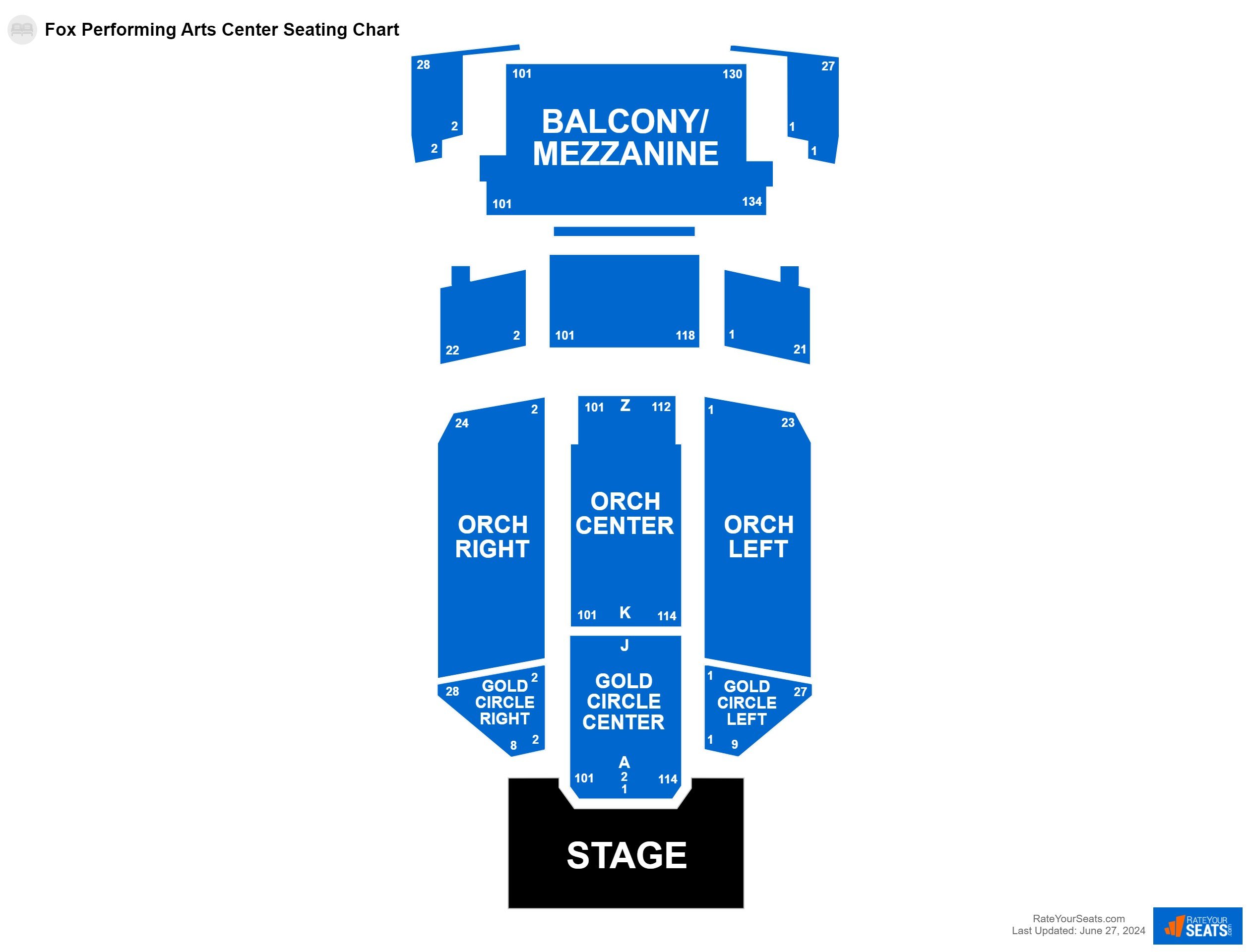 Comedy seating chart at Fox Performing Arts Center