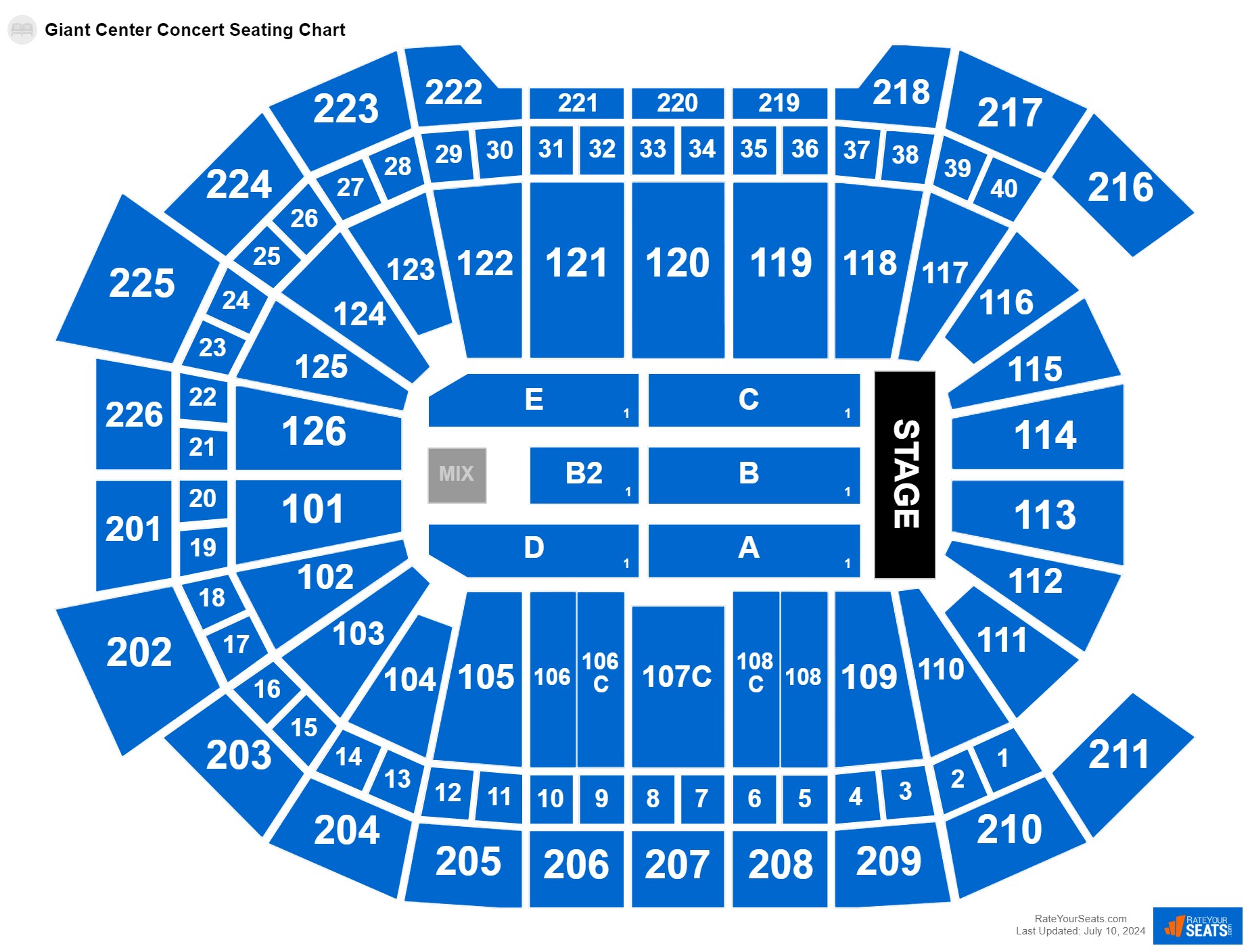 Theater seating chart at Giant Center