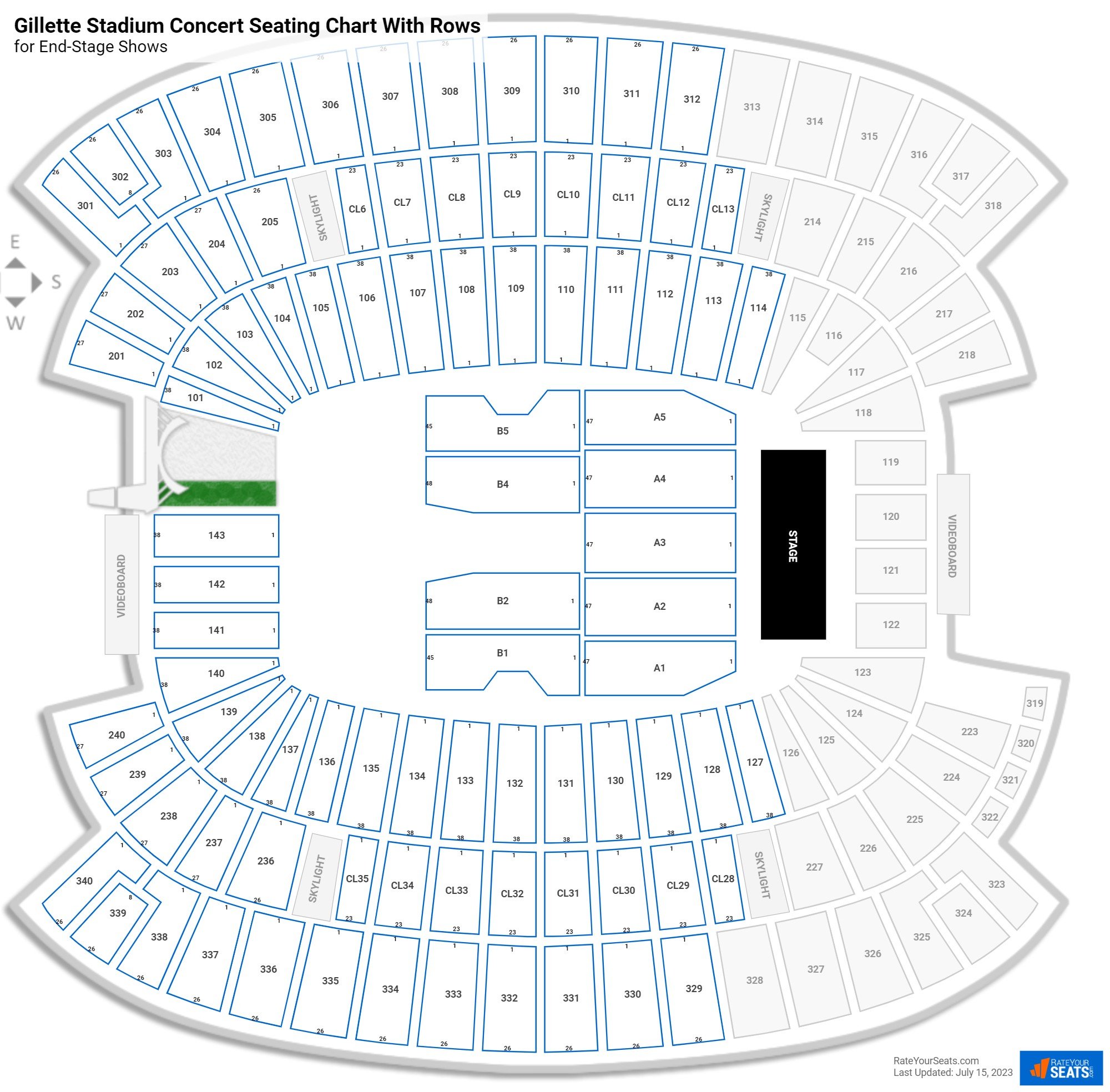 Gillette Stadium Concert Seating Chart With Rows For End Stage Shows 