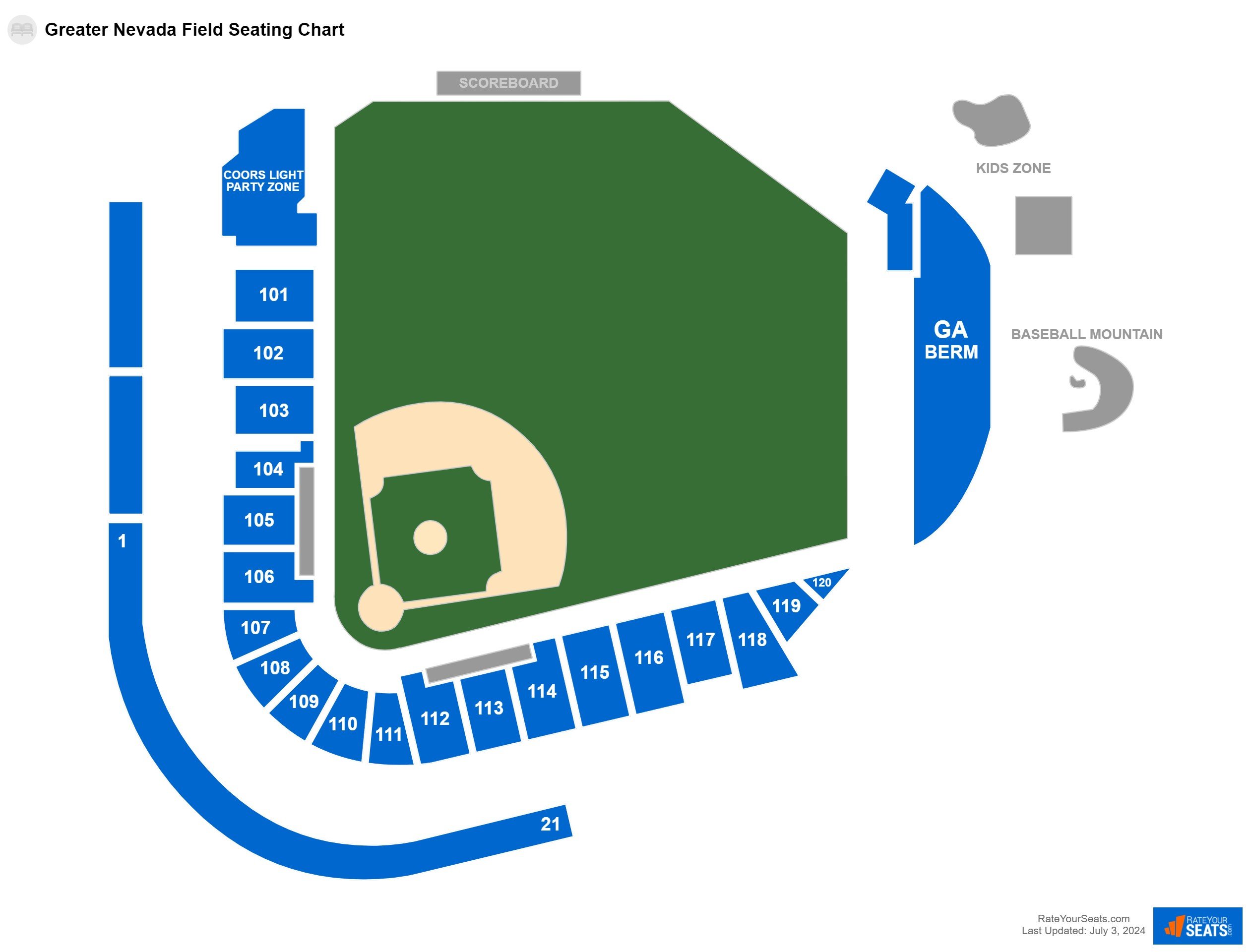 Baseball seating chart at Greater Nevada Field