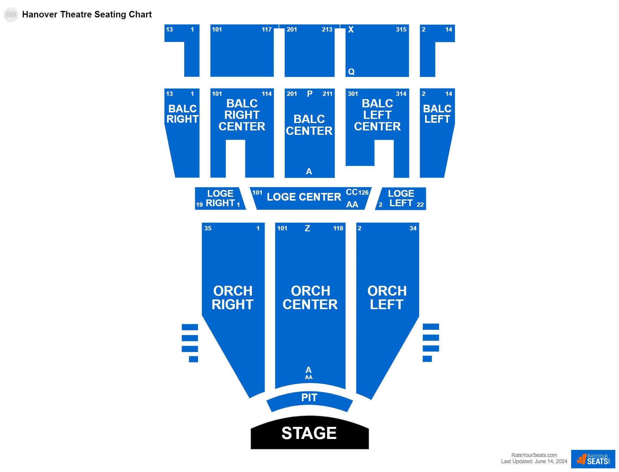 Comedy seating chart at Hanover Theatre