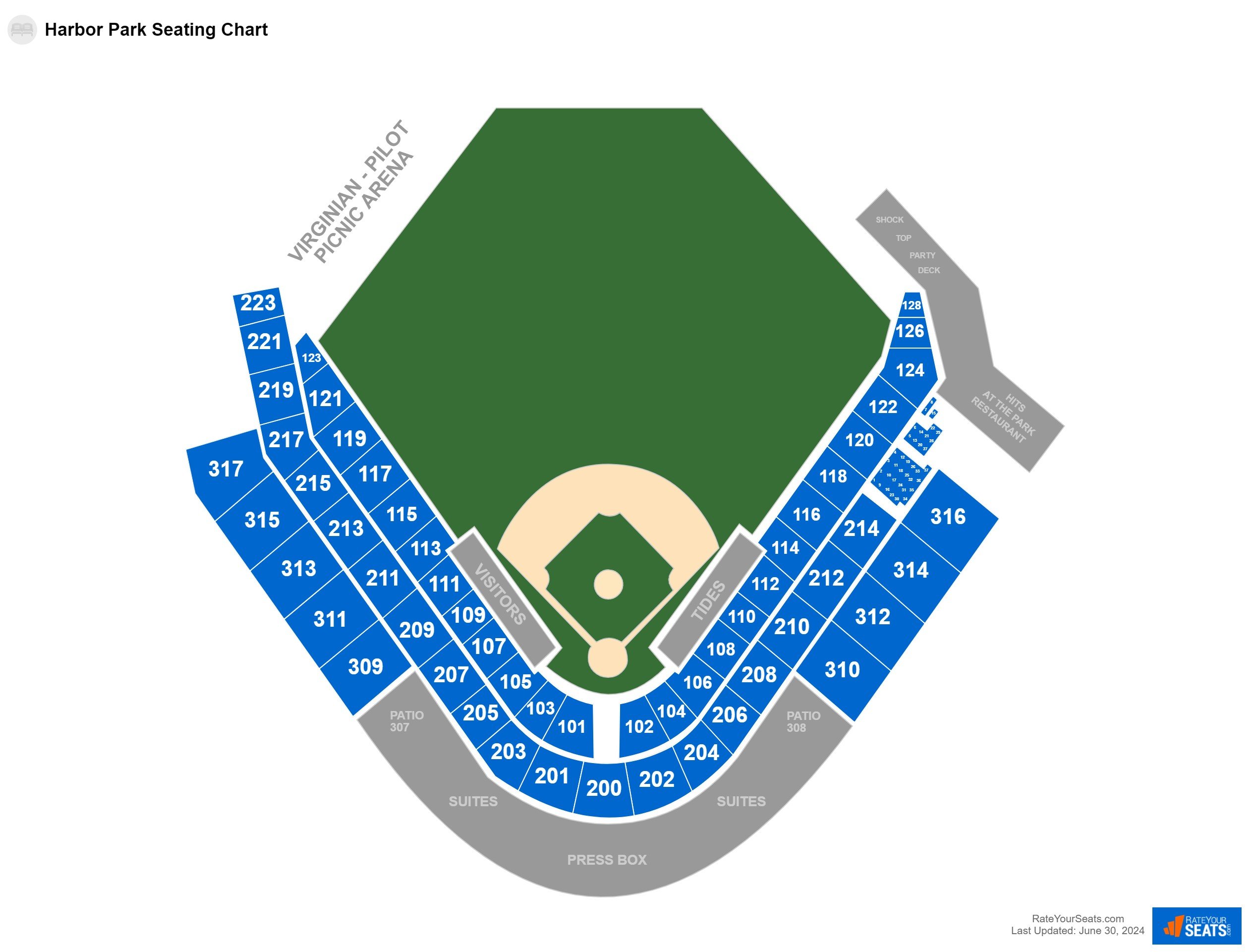 Baseball seating chart at Harbor Park