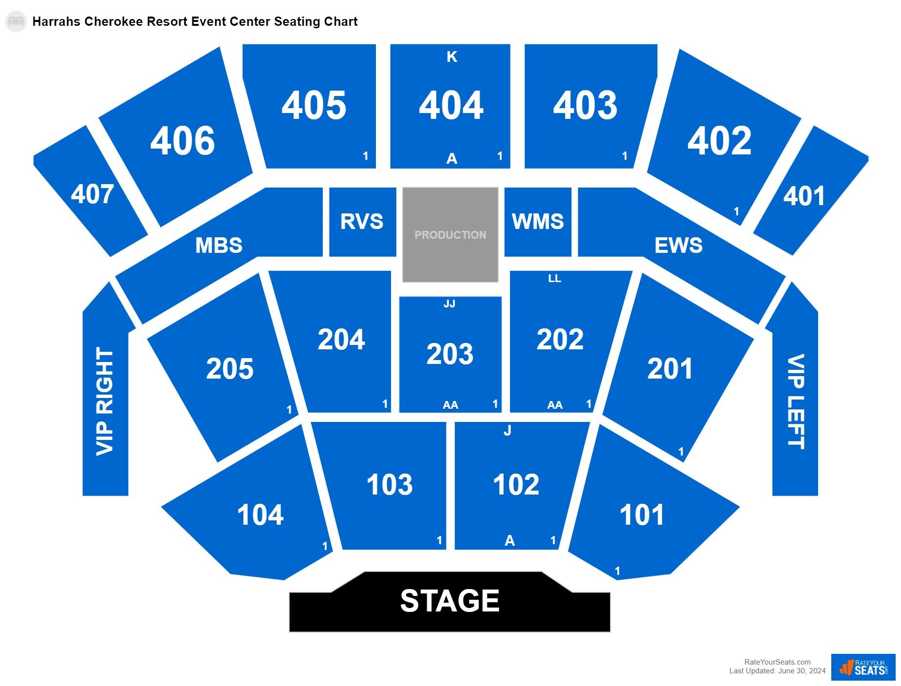 Concert seating chart at Harrahs Cherokee Resort Event Center