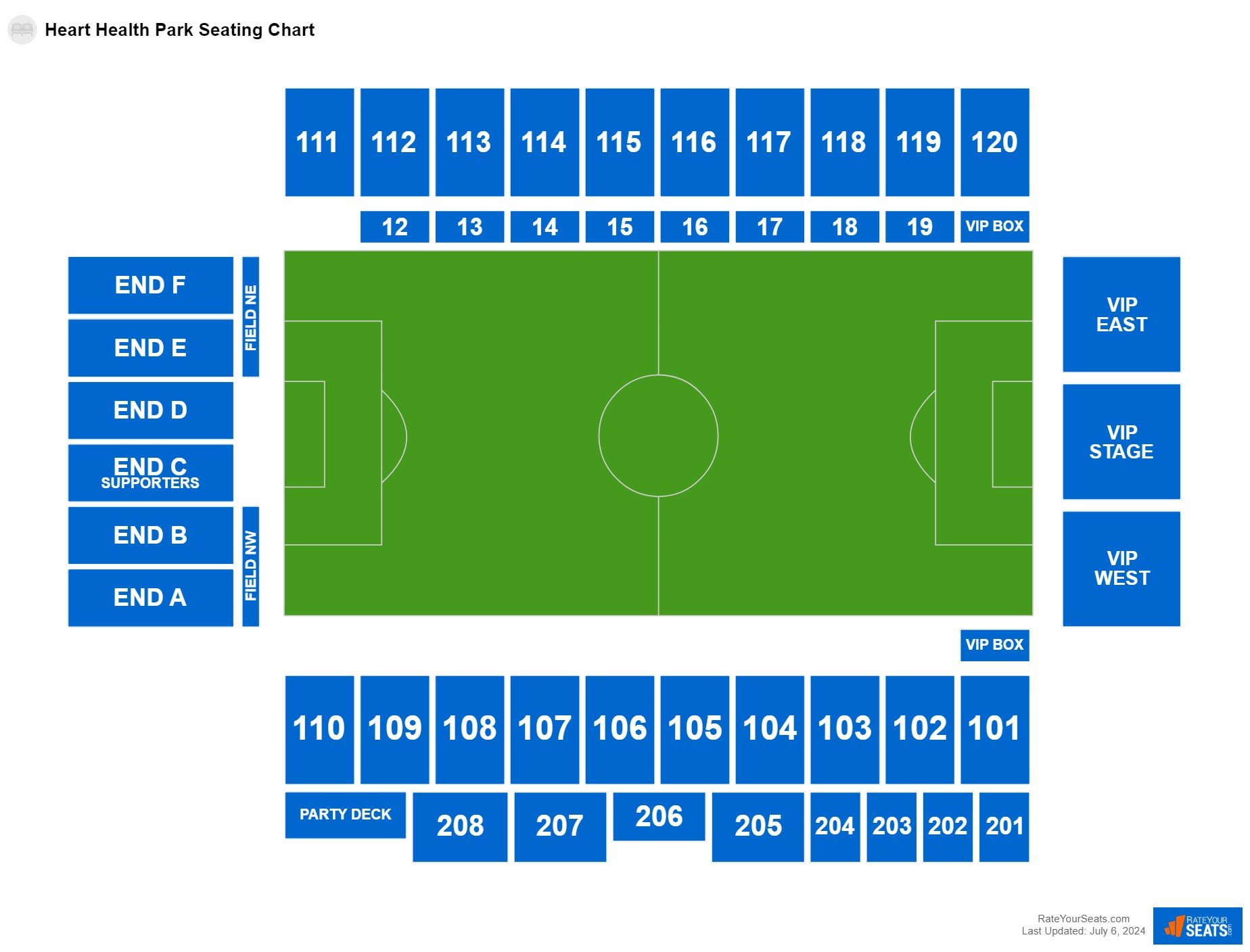 Soccer seating chart at Heart Health Park