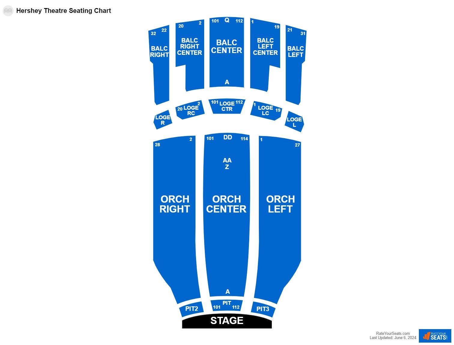 Comedy seating chart at Hershey Theatre