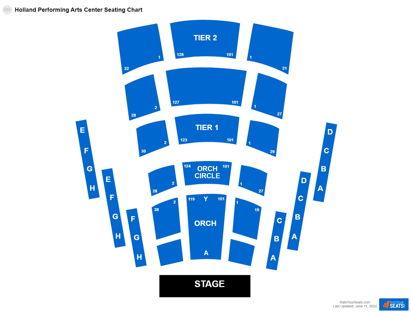 Comedy seating chart at Holland Performing Arts Center