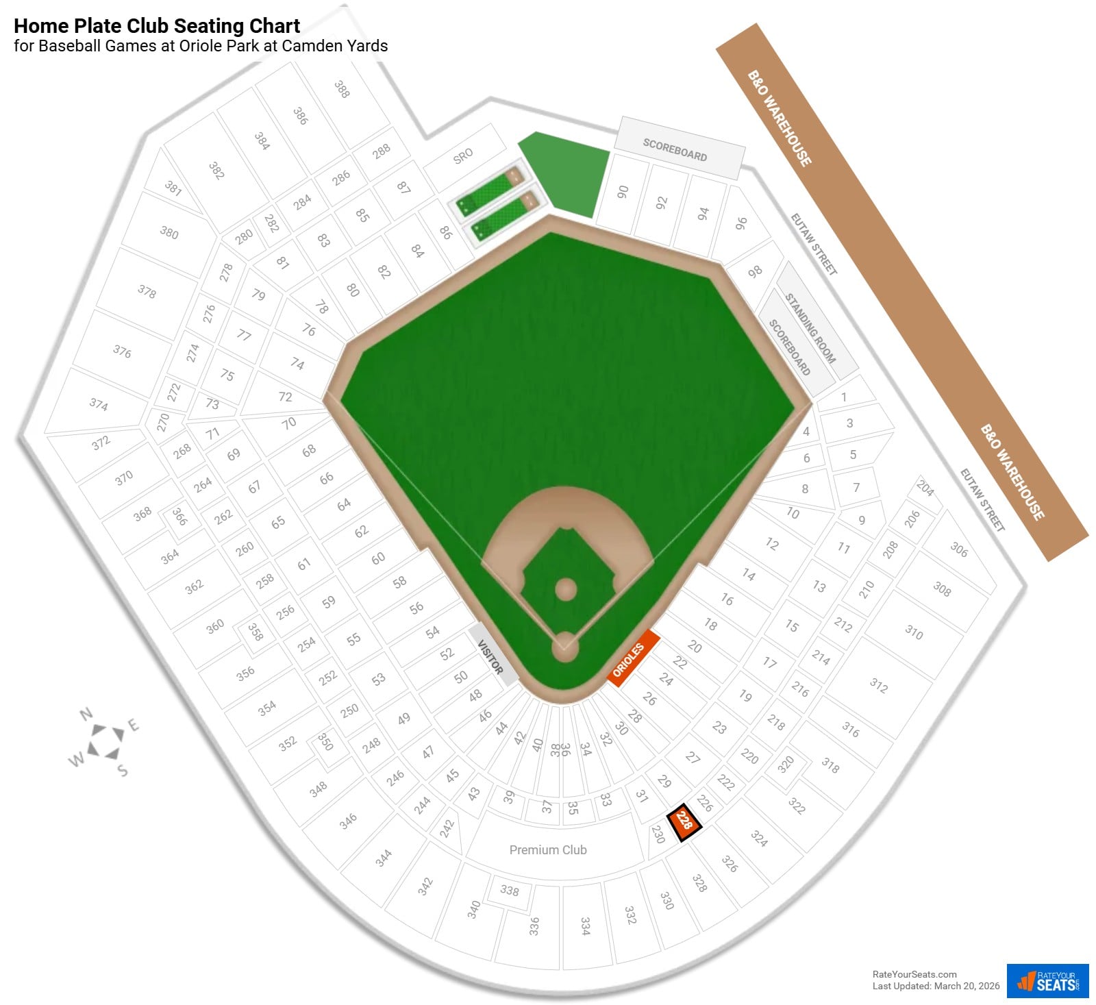 click to enlarge Baseball Home Plate Club Seating Chart at Oriole Park at Camden Yards