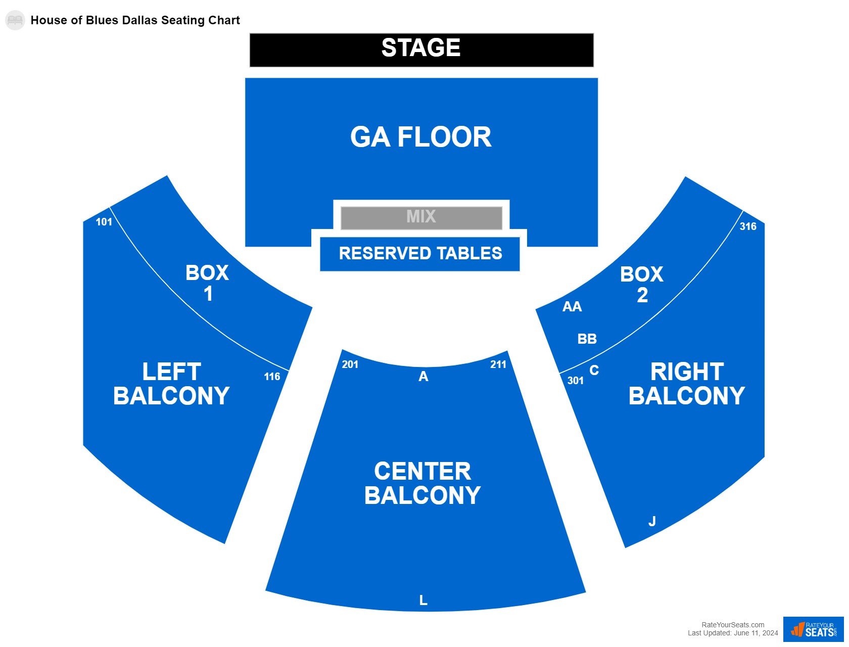 Concert seating chart at House of Blues Dallas