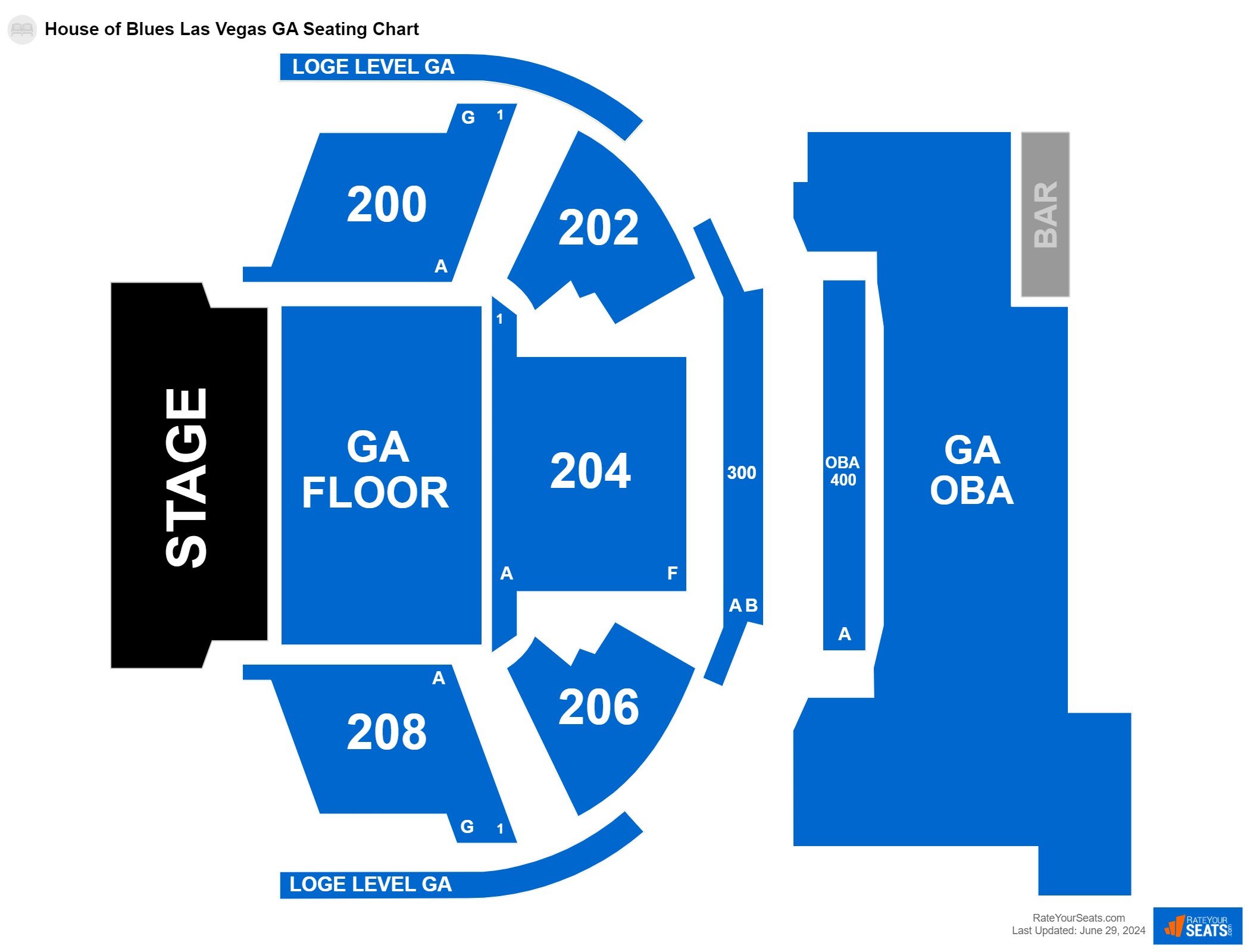 Concert seating chart at House of Blues Las Vegas