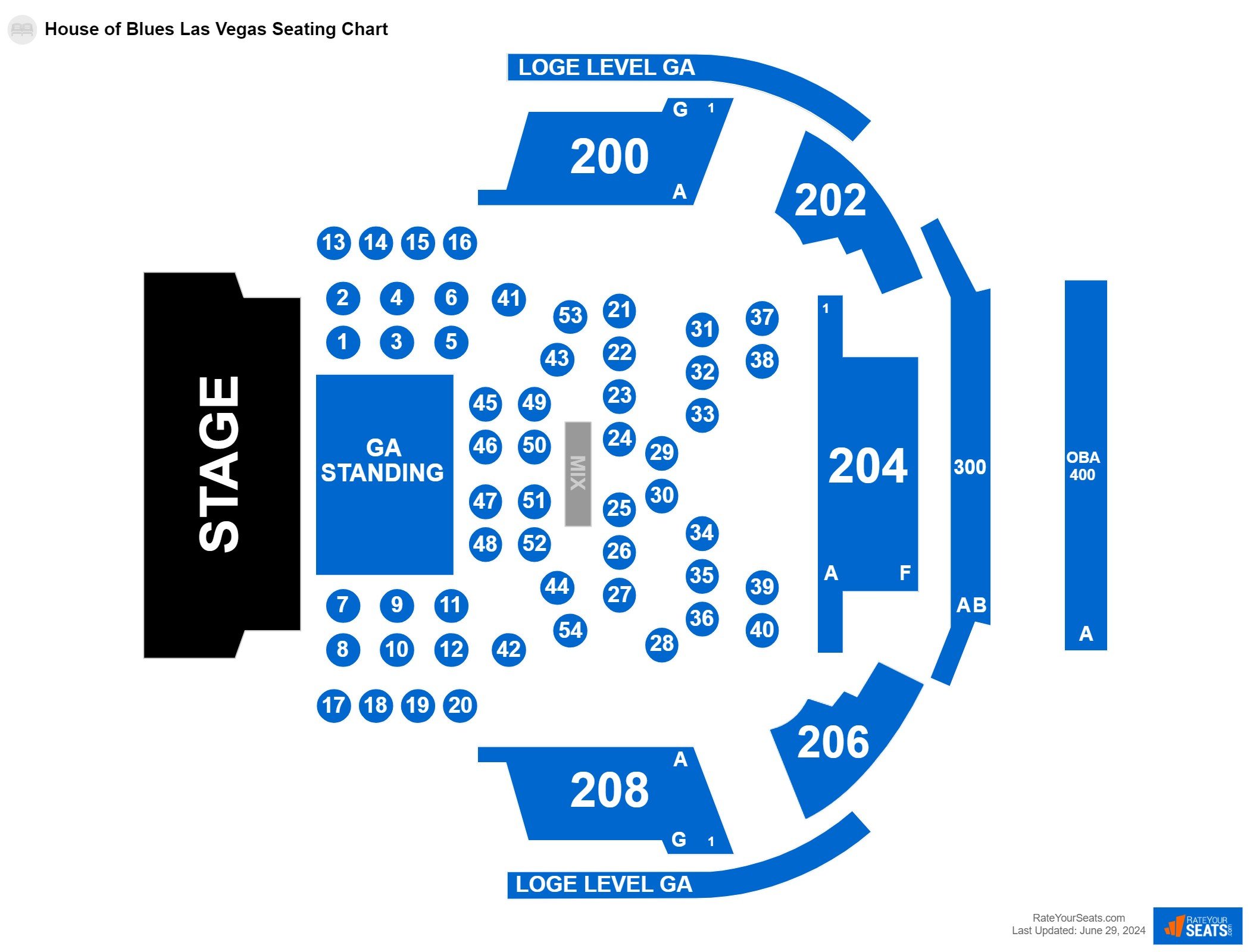 Concert seating chart at House of Blues Las Vegas