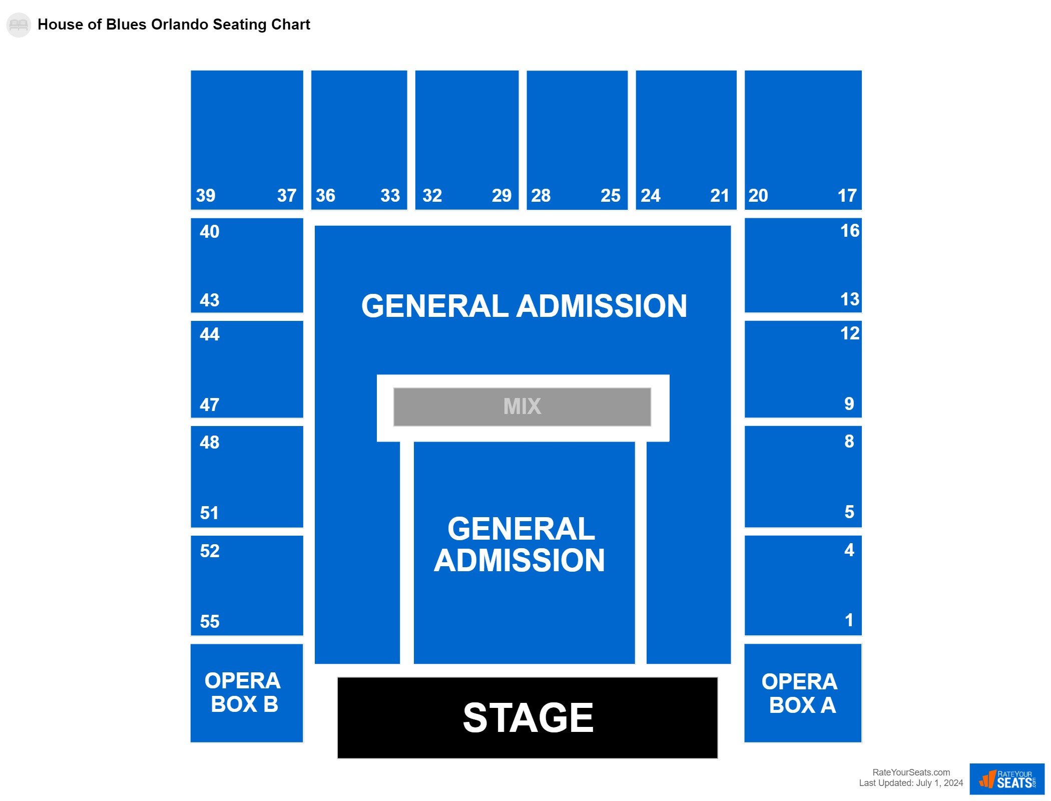 Concert seating chart at House of Blues Orlando