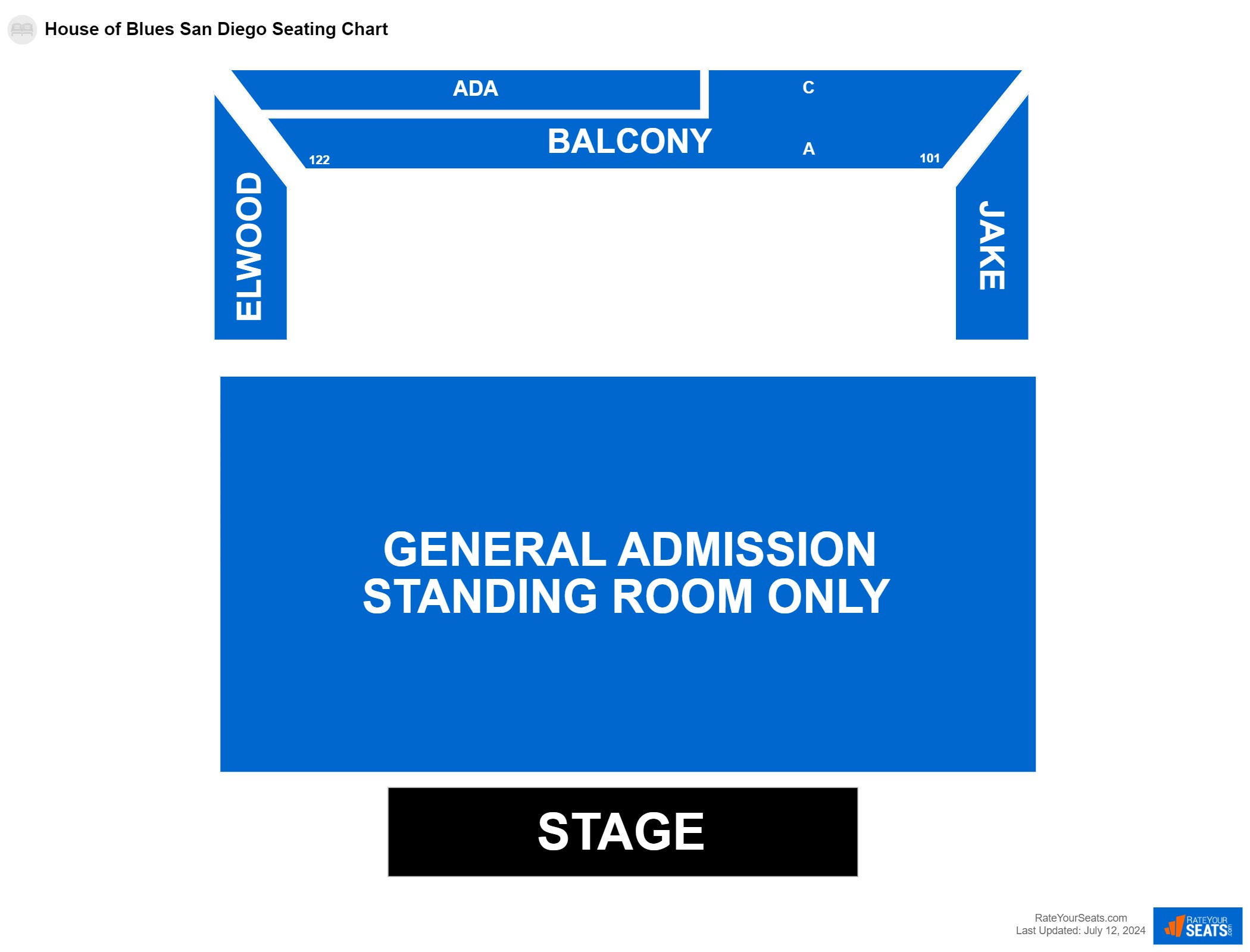 Concert seating chart at House of Blues San Diego