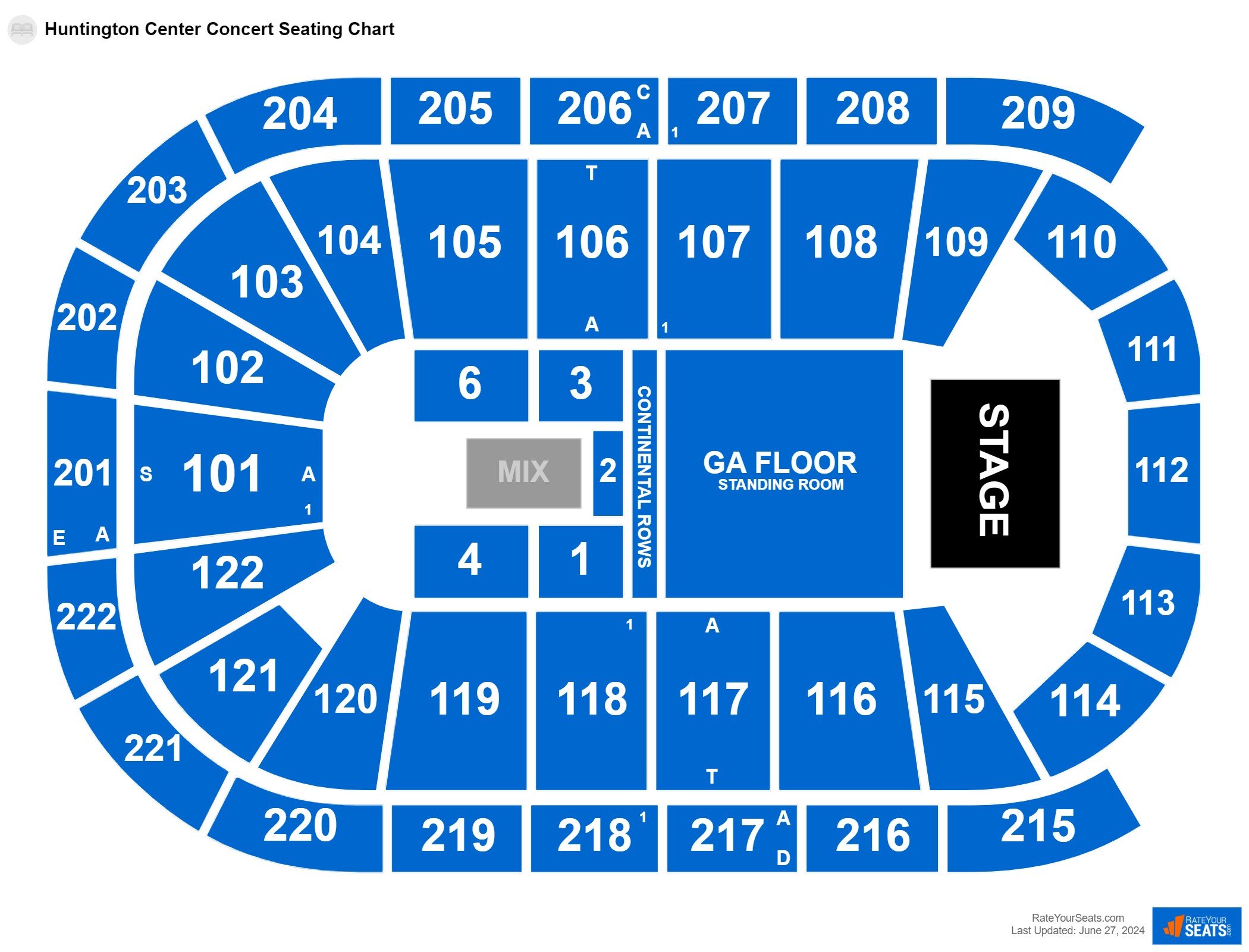 Concert seating chart at Huntington Center