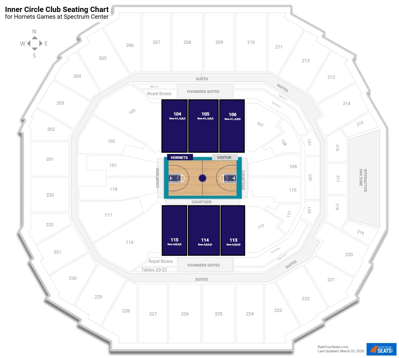 click to enlarge Hornets Inner Circle Club Seating Chart at Spectrum Center