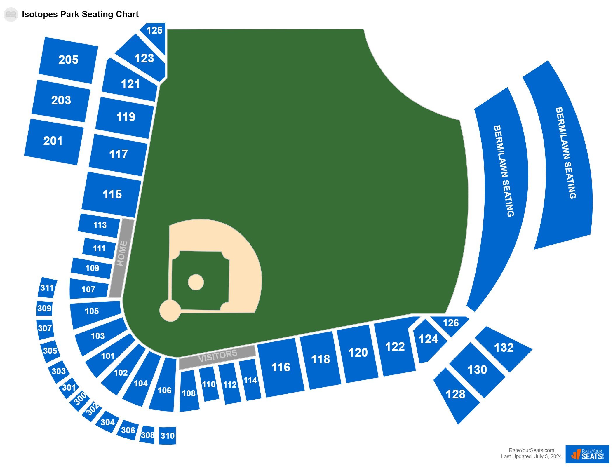 Baseball seating chart at Isotopes Park