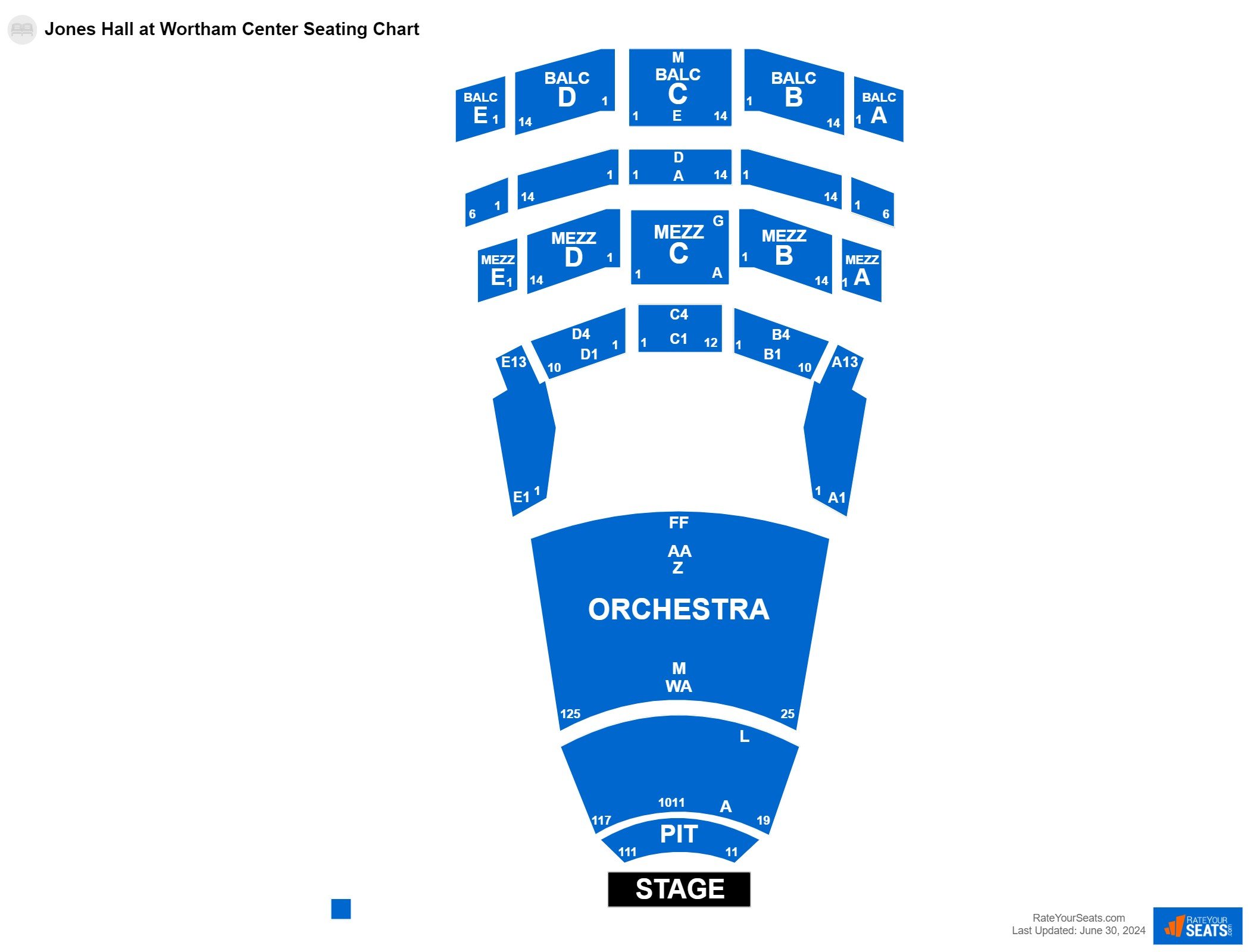 Concert seating chart at Jones Hall at Wortham Center