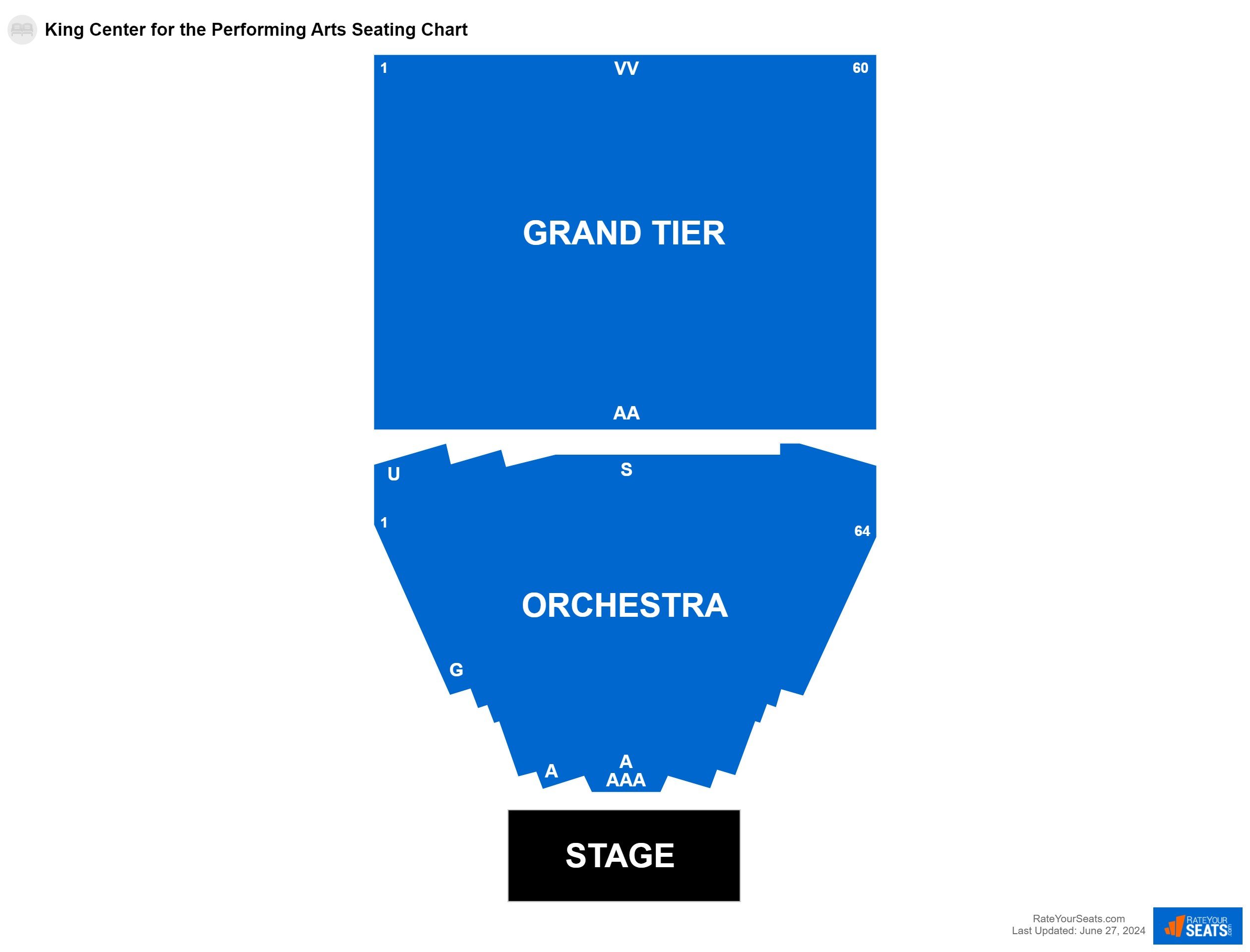 Comedy seating chart at King Center for the Performing Arts