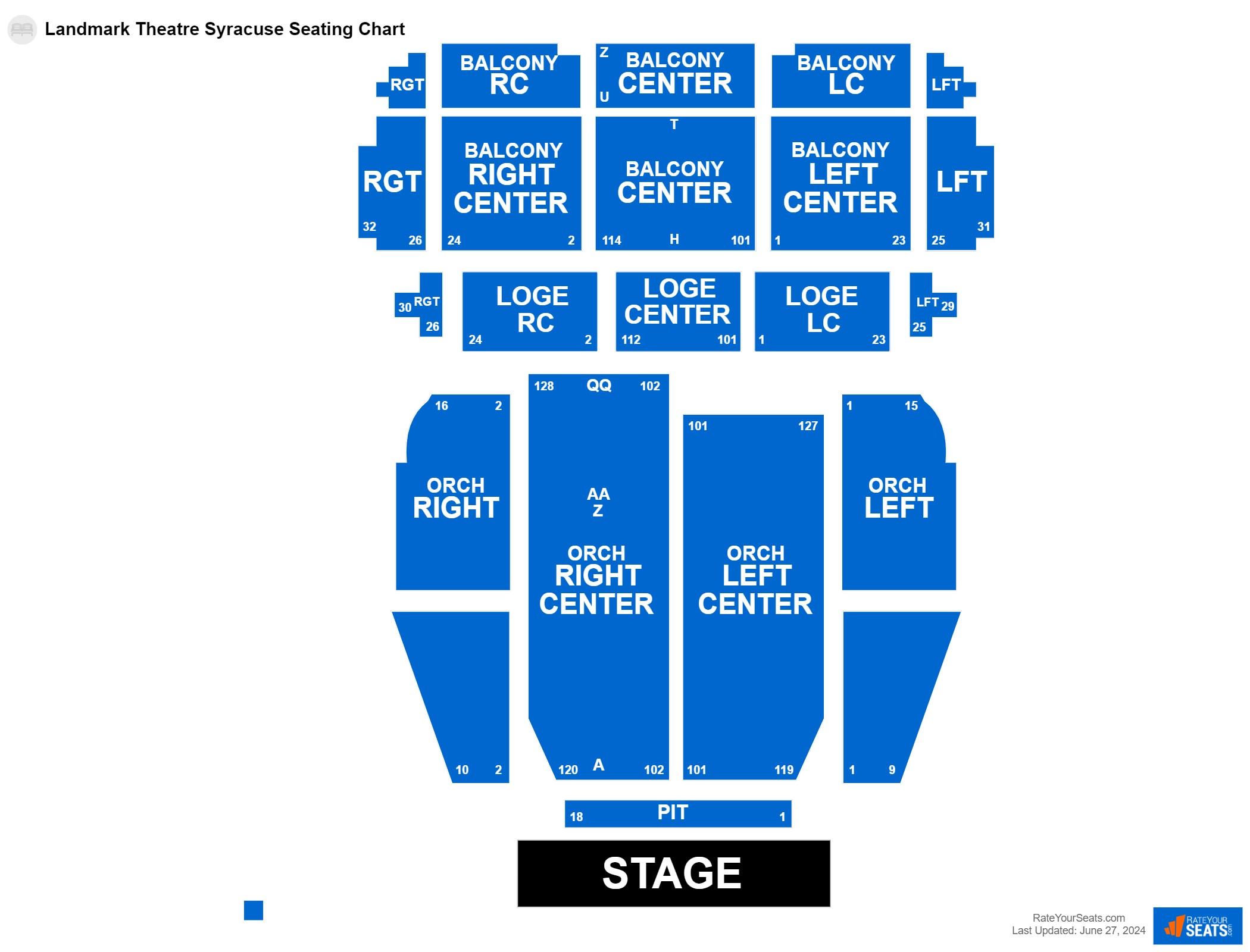 Comedy seating chart at Landmark Theatre Syracuse