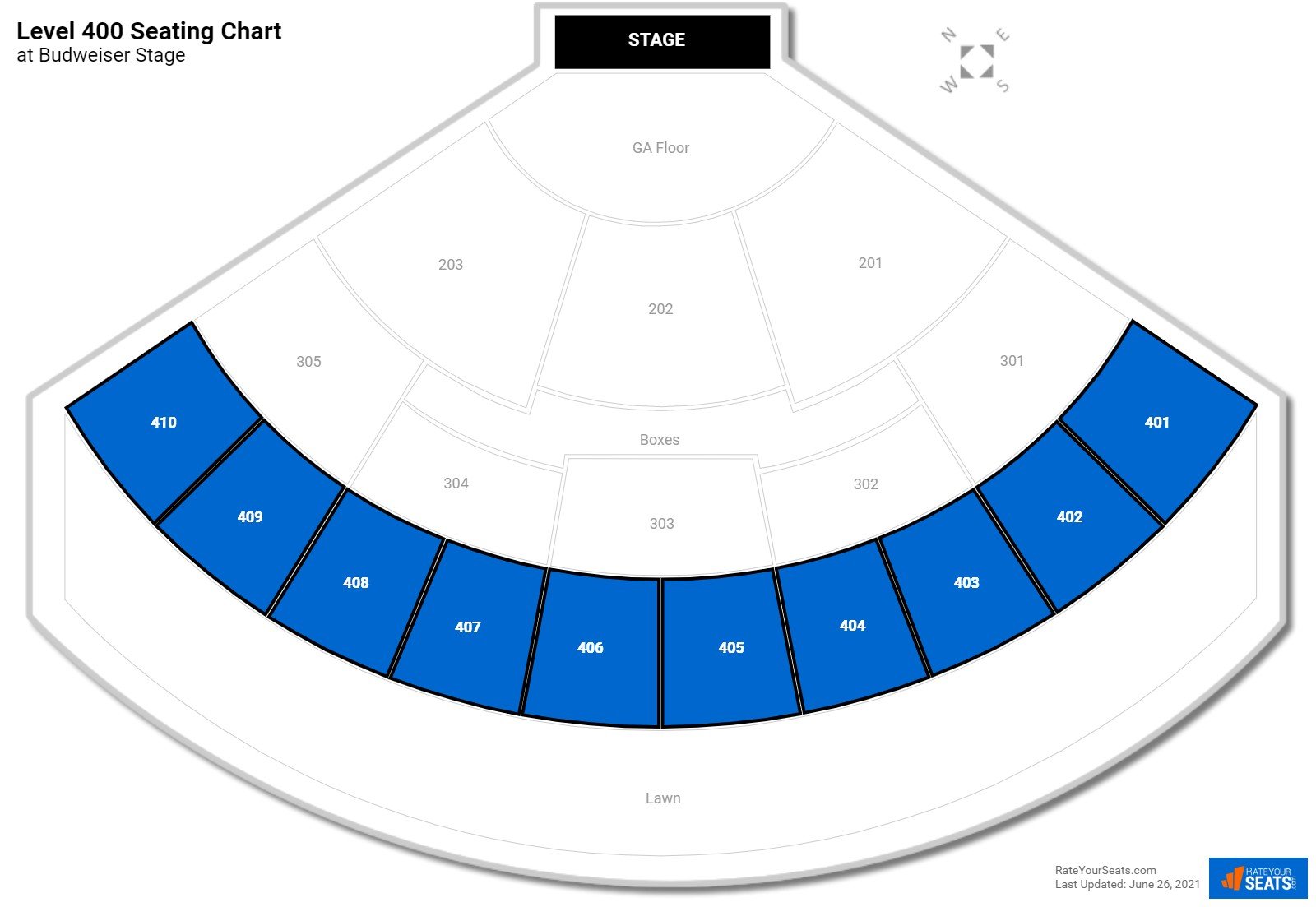 Level 400 Seating Chart  At Budweiser Stage 