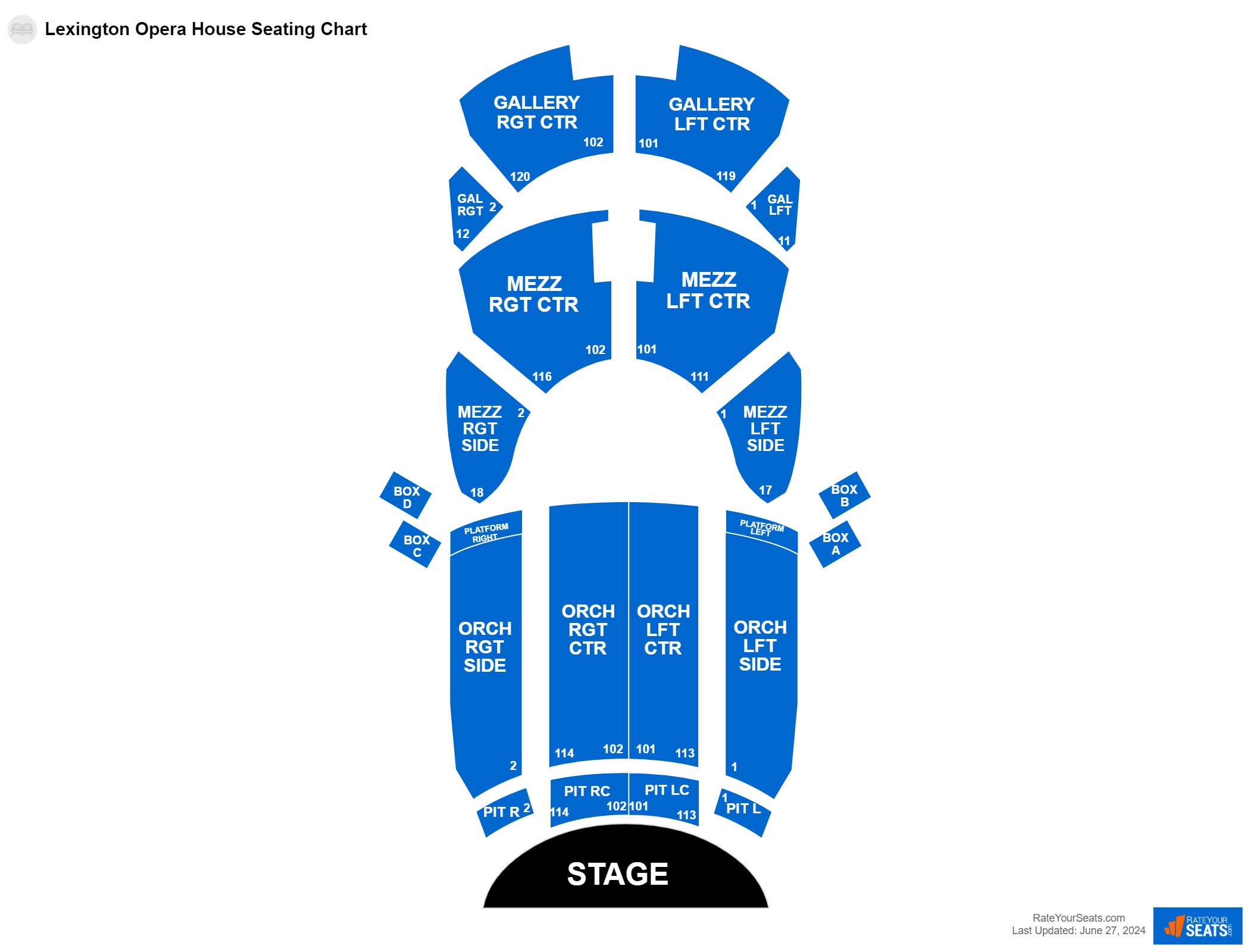 Comedy seating chart at Lexington Opera House