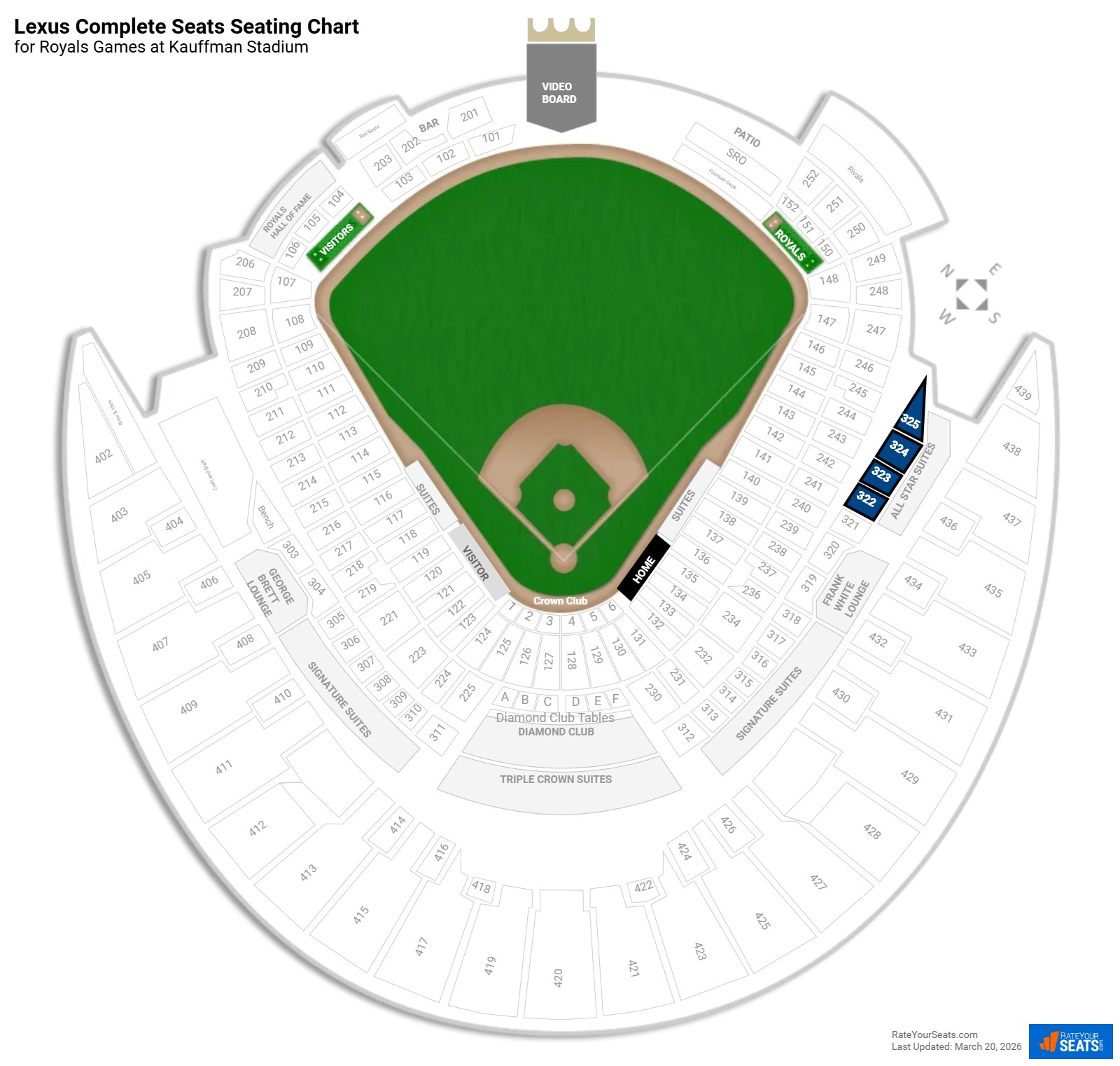 click to enlarge Royals Lexus Complete Seats Seating Chart at Kauffman Stadium