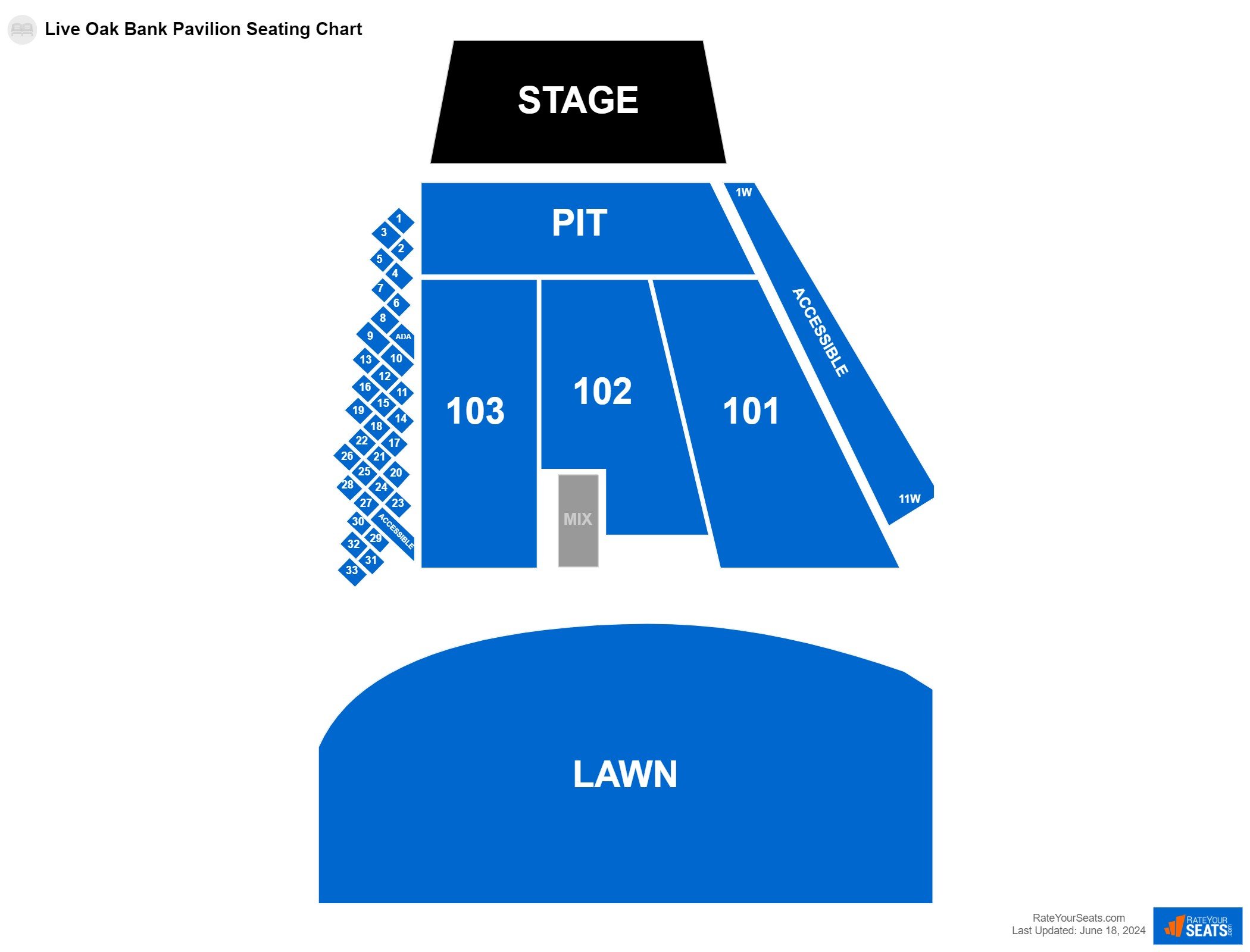 Concert seating chart at Live Oak Bank Pavilion