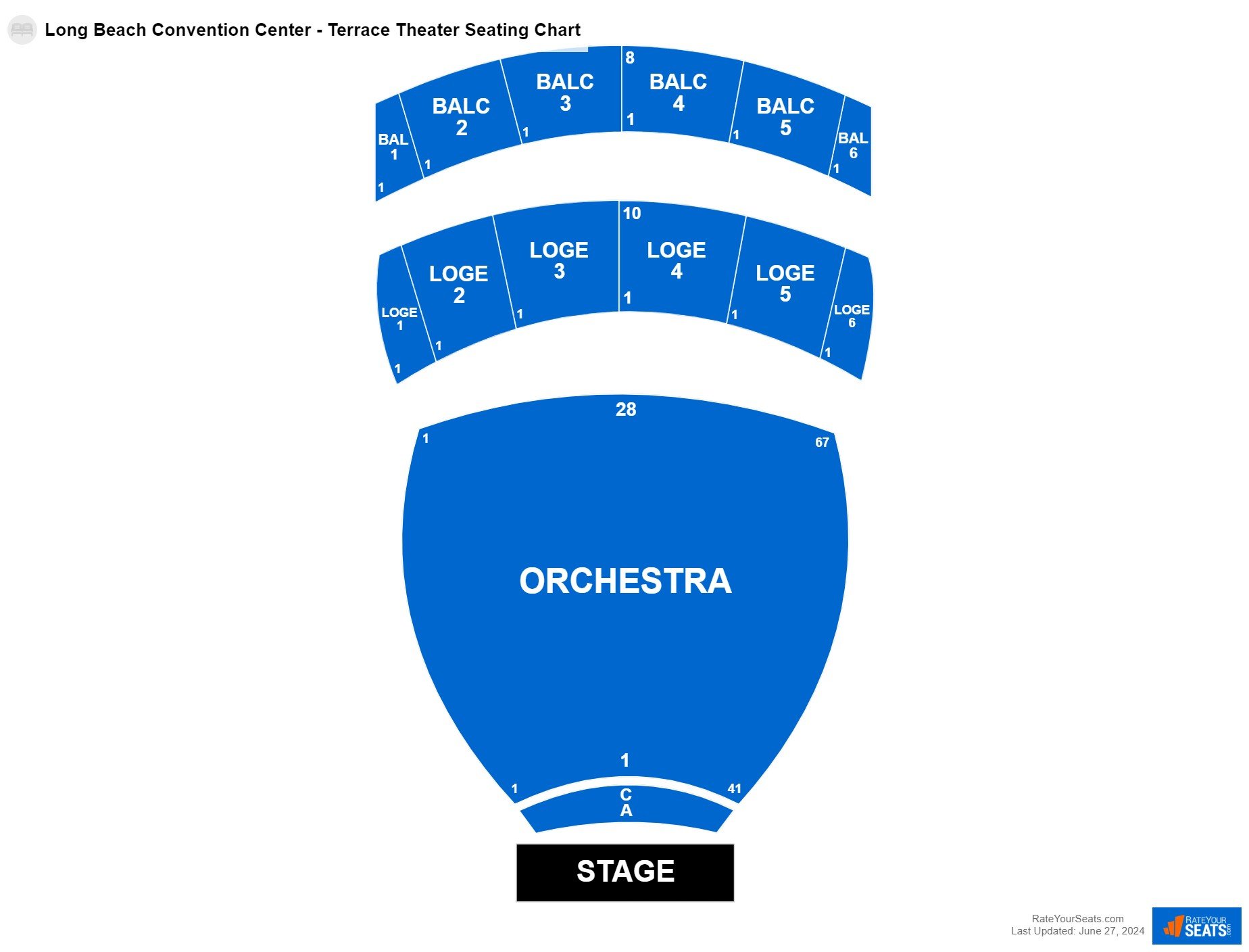 Comedy seating chart at Long Beach Convention Center - Terrace Theater