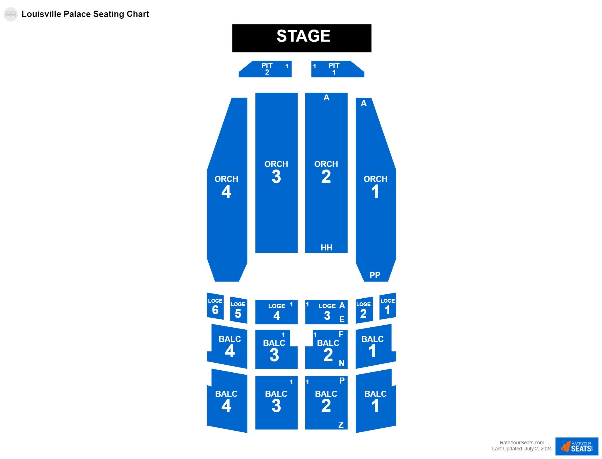 Concert seating chart at Louisville Palace