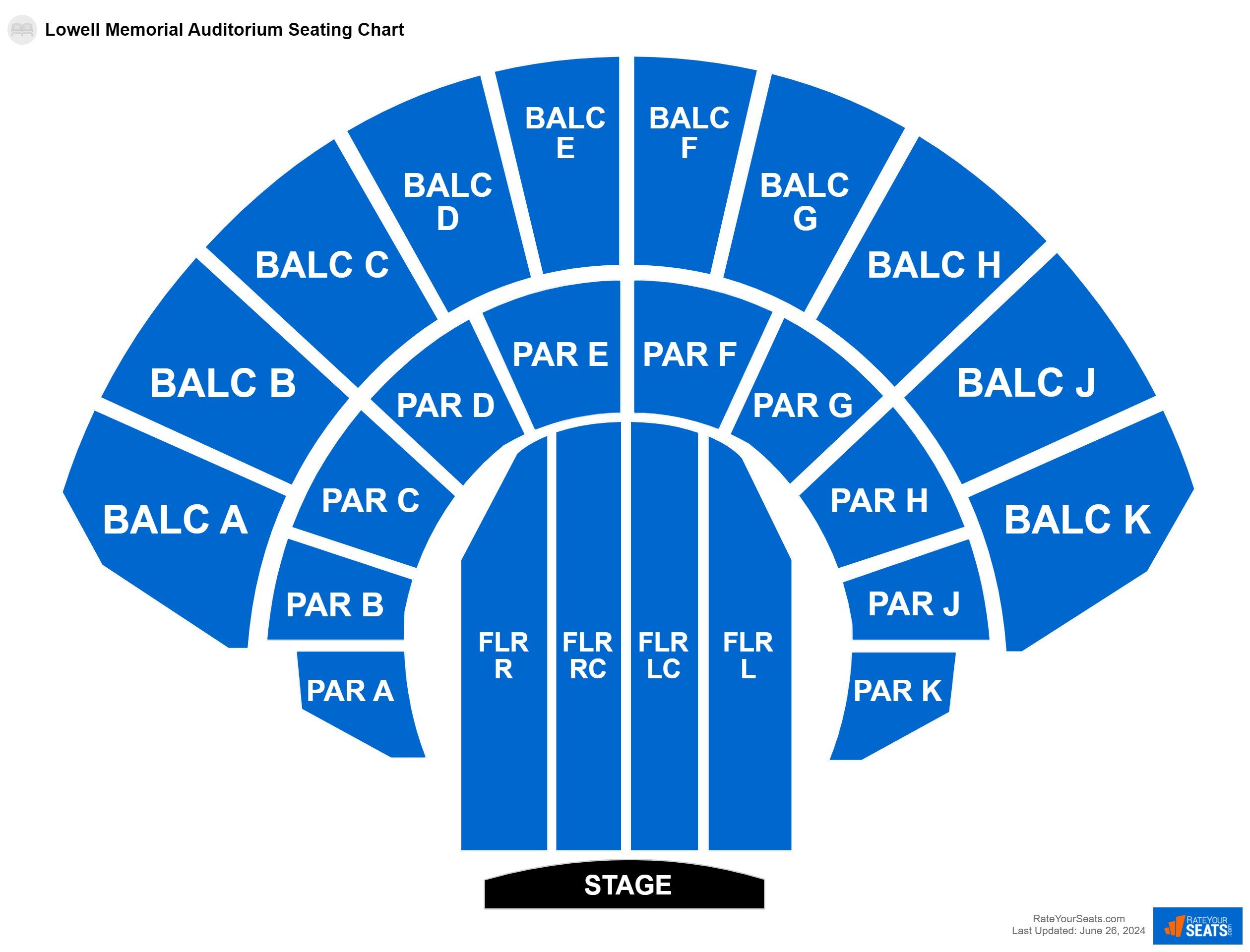 Concert seating chart at Lowell Memorial Auditorium